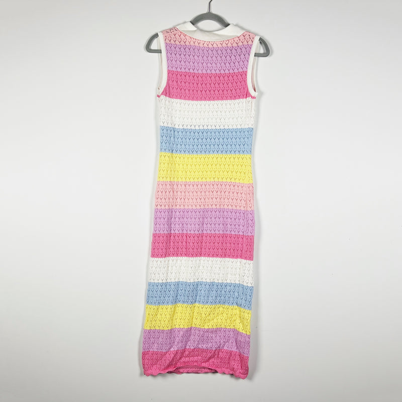 English Factory Crochet Knit Collared Sleeveless Sweater Multi Color Dress S