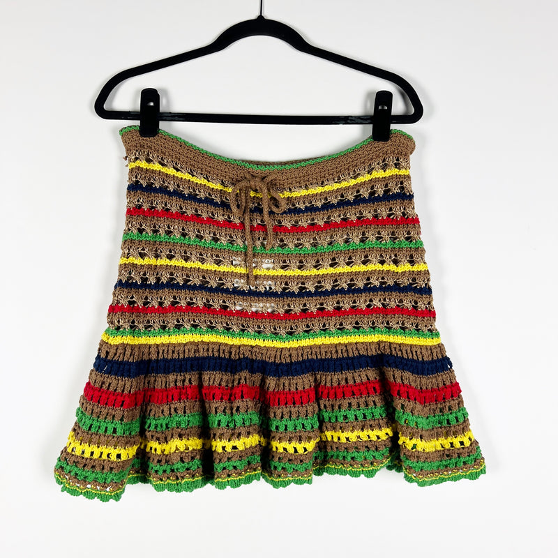 NEW Zara Cotton Blend Crochet Knit Multi Color Stripe Sweater Mini Skirt Small