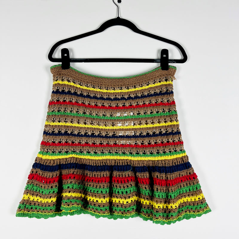 NEW Zara Cotton Blend Crochet Knit Multi Color Stripe Sweater Mini Skirt Small