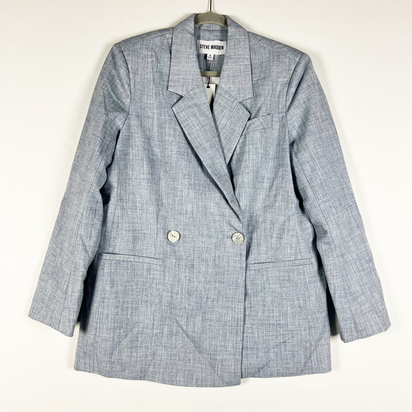 NEW Steve Madden Landon Oversize Double Breasted Blazer Jacket In Blue Small