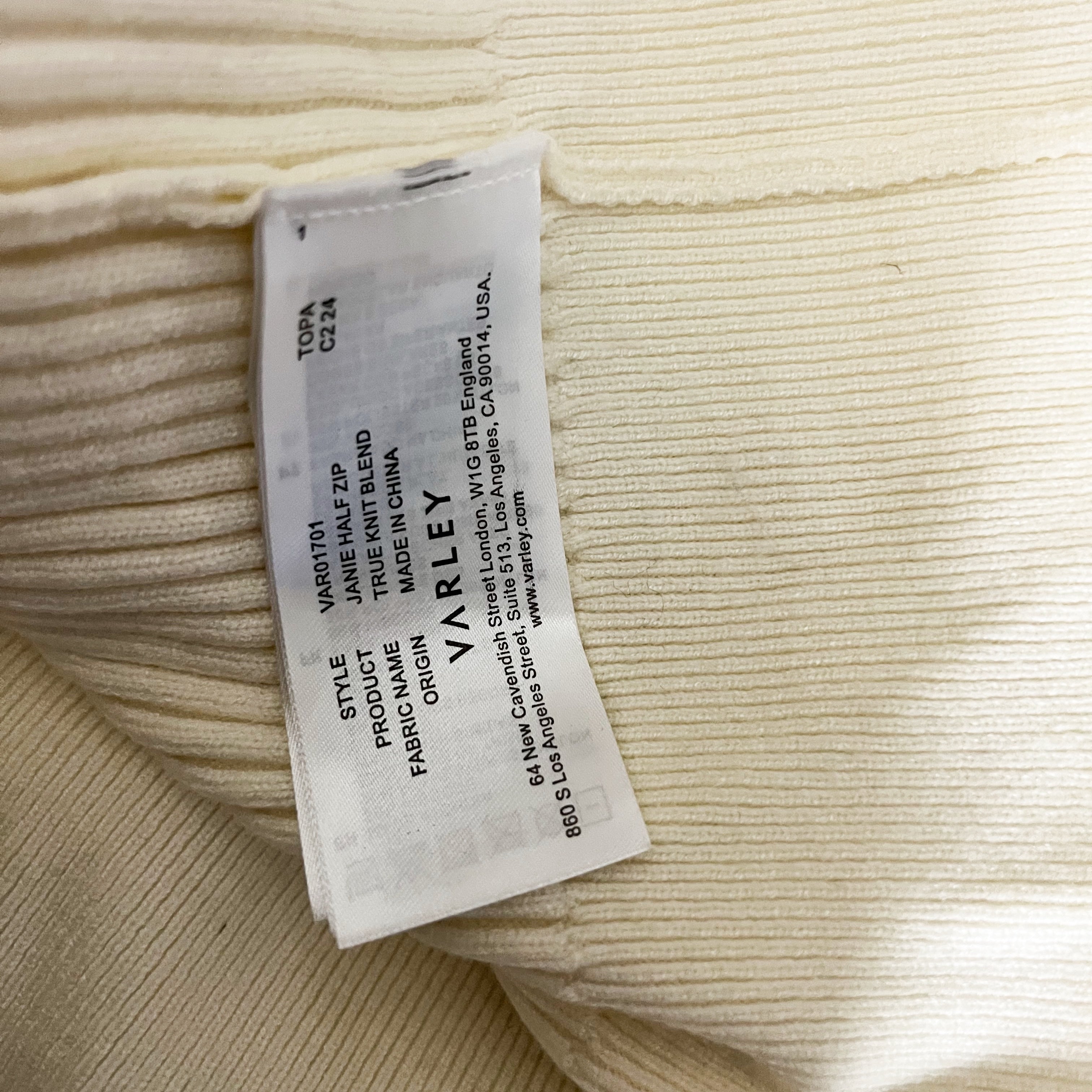 Varley Women's Janie Ribbed True Knit Blend Half Zip Pullover Sweater Ivory S