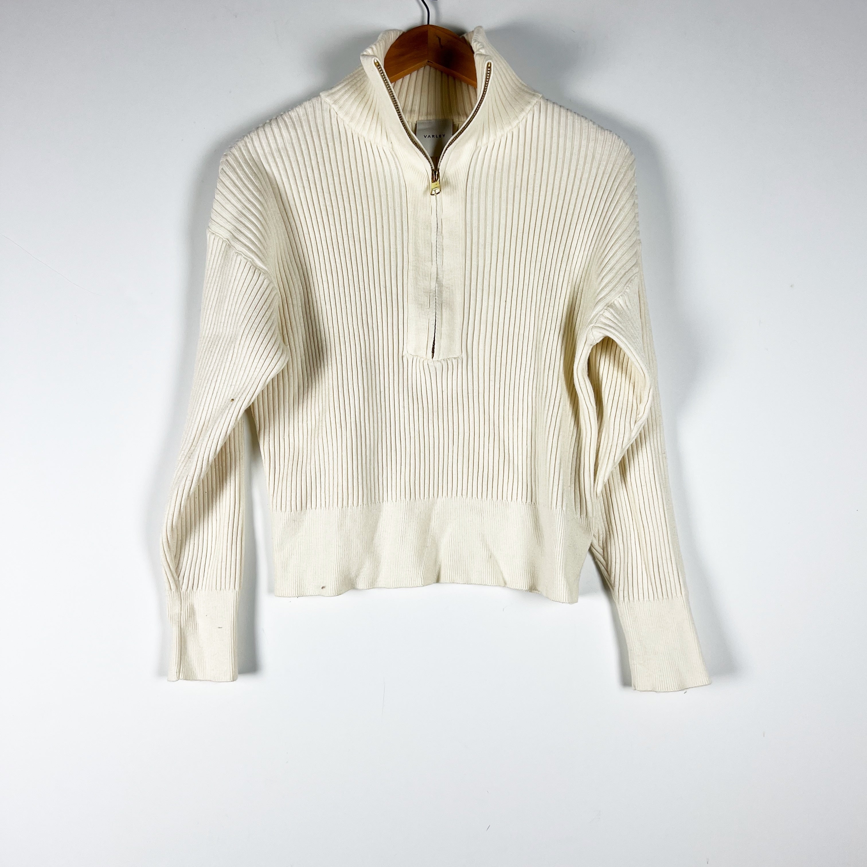 Varley Women's Janie Ribbed True Knit Blend Half Zip Pullover Sweater Ivory S