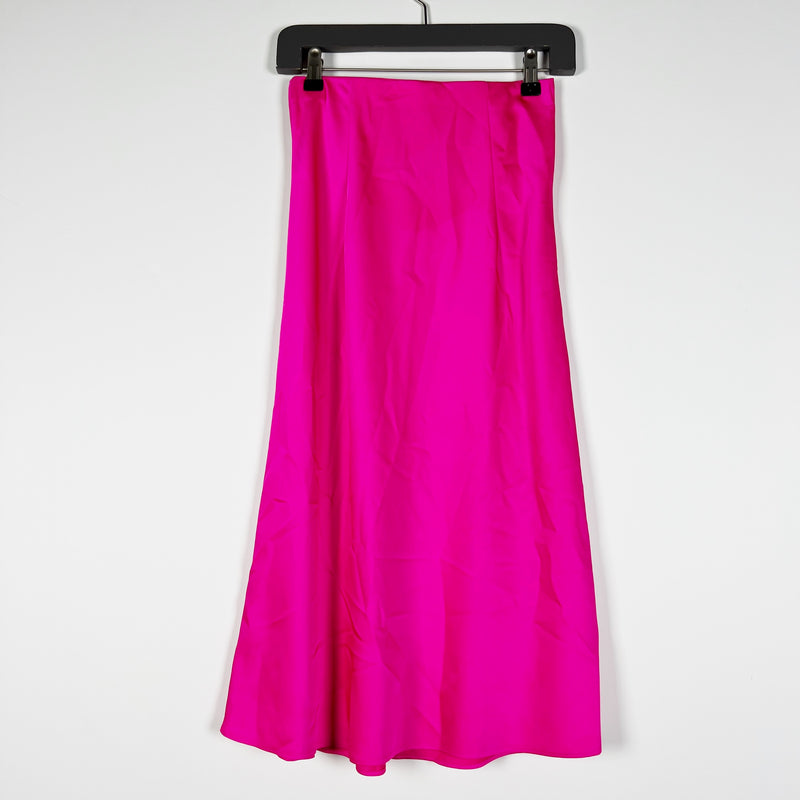 J. Crew Gwyneth Mid Rise Bias Cut Slip Straight Midi Skirt Hot Pink XXS