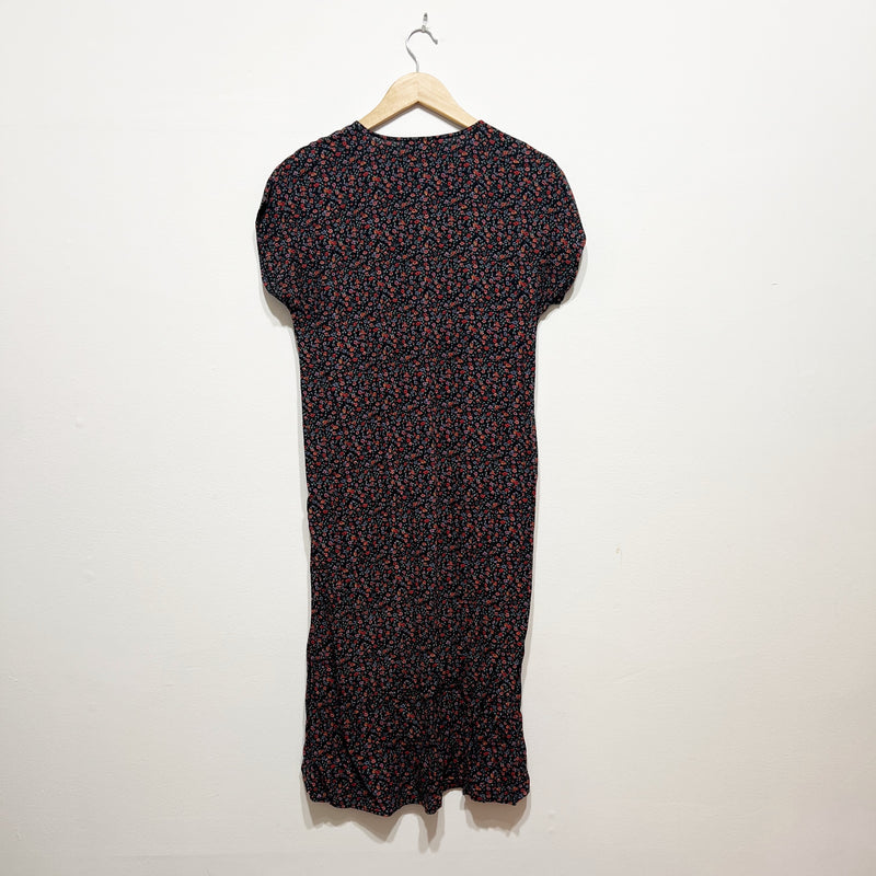 Zara Micro Floral Flower Print Pattern Button Front Cap Short Sleeve Midi Dress