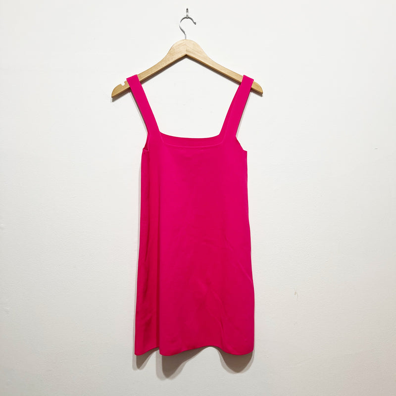 NEW Zara Stretch Knit Square Neck Sleeveless Mini Bodycon Dress Hot Pink Small