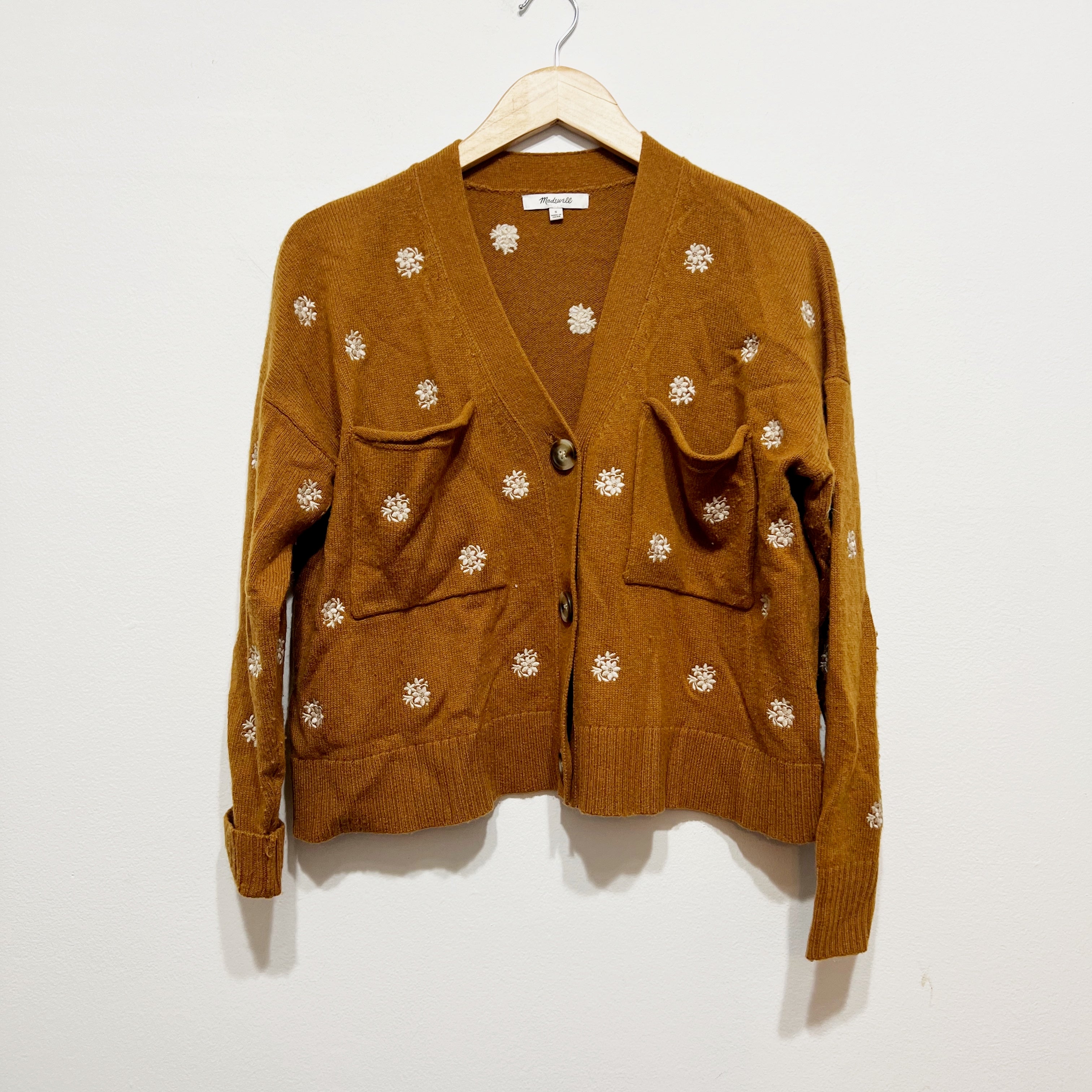 Madewell Wool Cotton Stretch Knit Floral Embroidered Upton Cardigan Sweater S