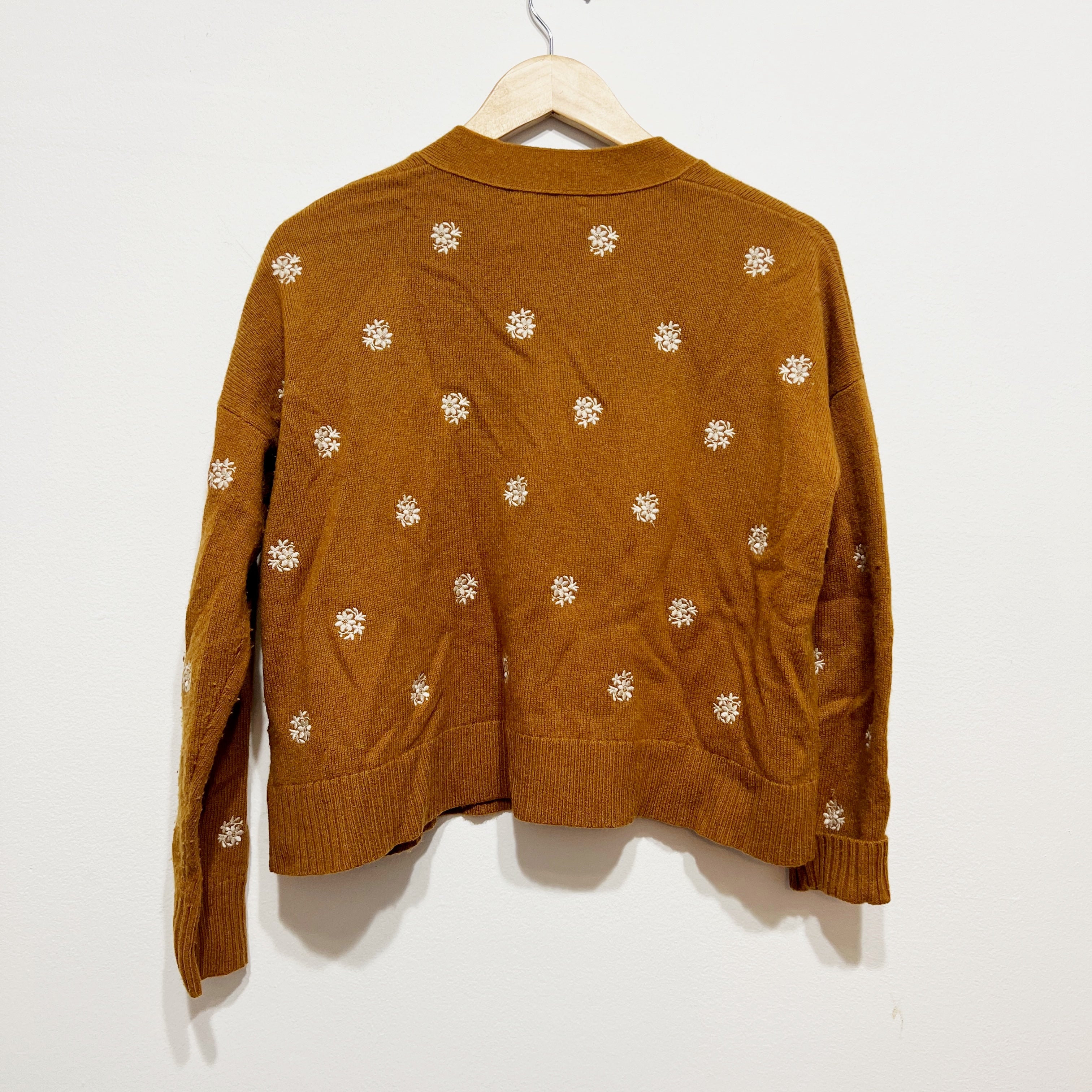 Madewell Wool Cotton Stretch Knit Floral Embroidered Upton Cardigan Sweater S