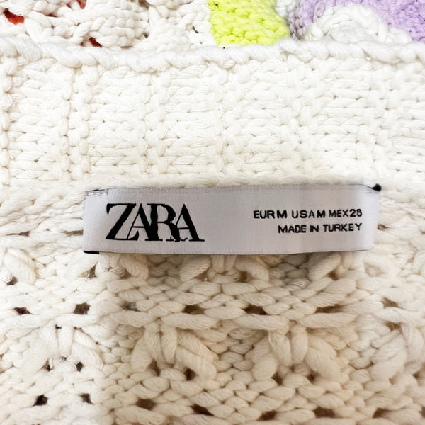 Zara Chunky Crochet Cotton Knit V Neck Button Front Cardigan Sweater Medium