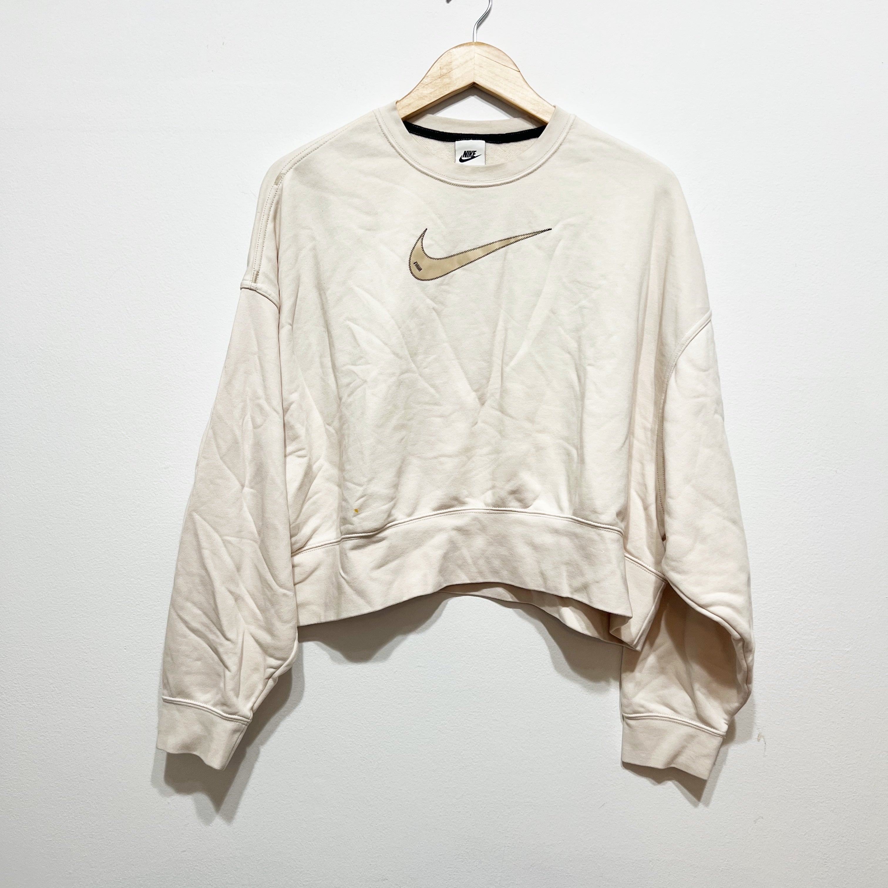 Nike Women's Cotton Terry Crew Neck Pullover Semi Cropped Logo Sweatshirt Small