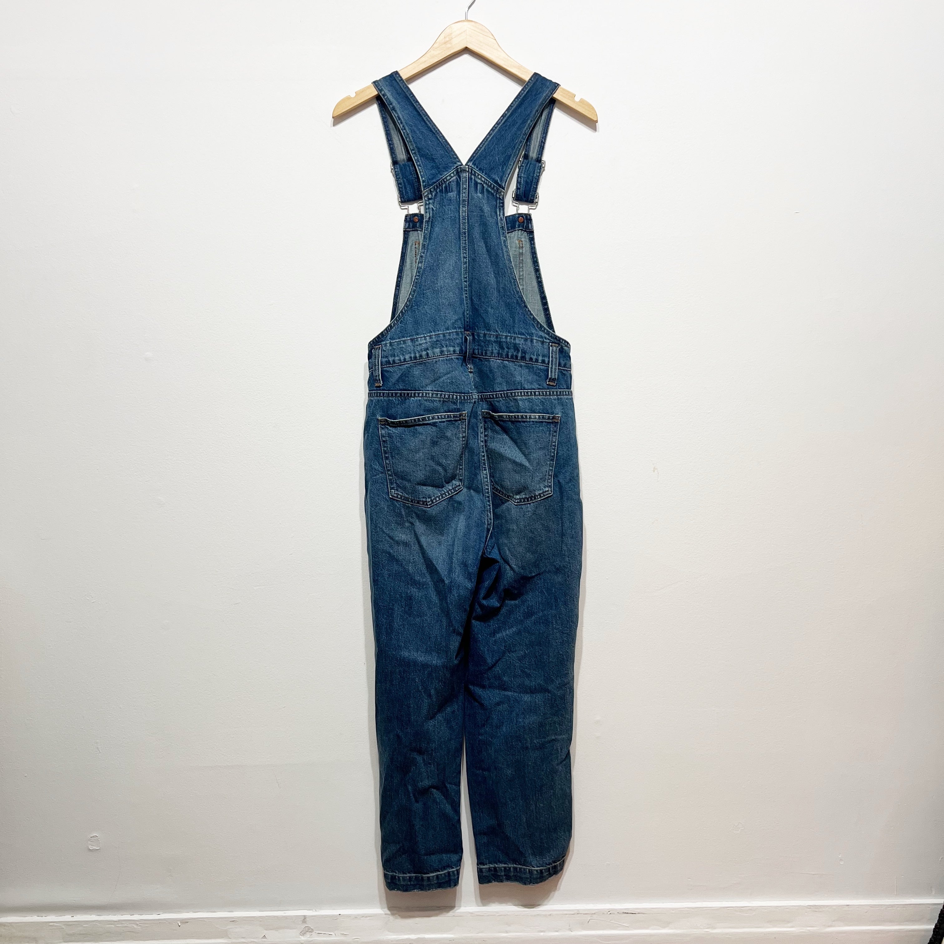 Madewell Straight Leg Cotton Denim Overalls Jumper In Elmridge Wash Blue XS