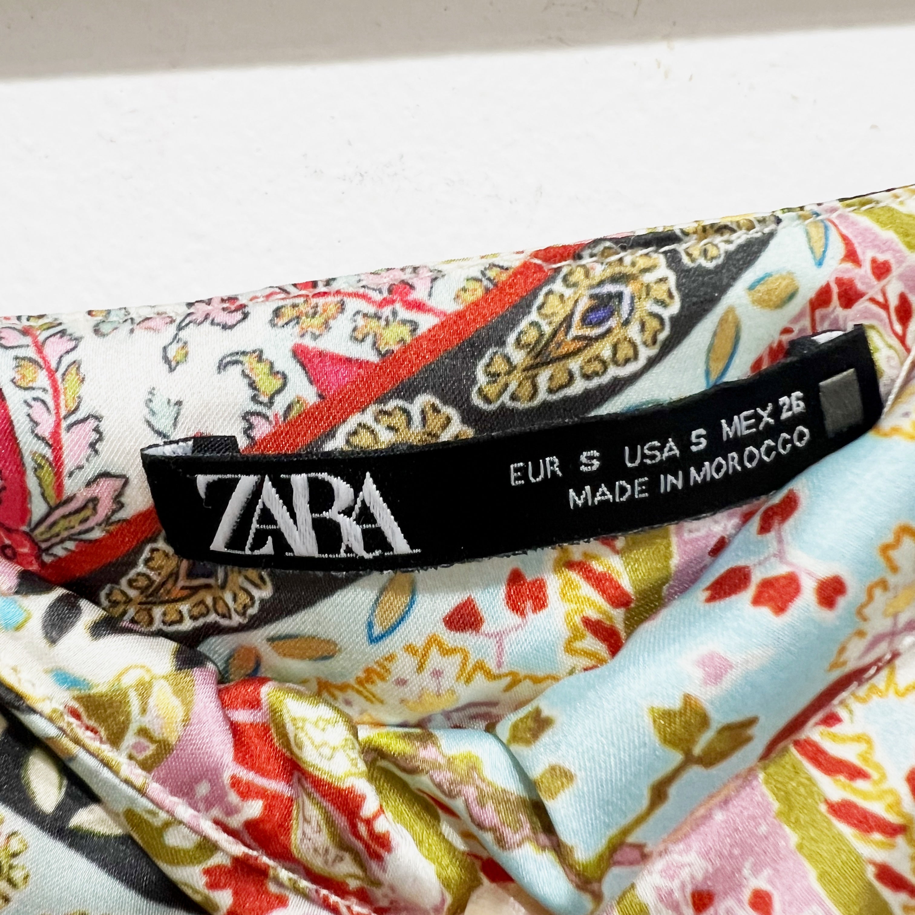 Zara Paisley Multi Print Pattern Satin Tie Twist Knot Straight Midi Skirt Small