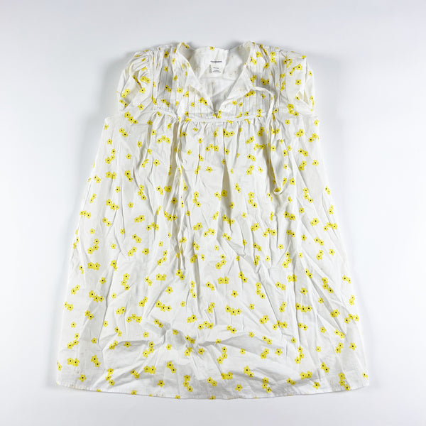 Glamorous White Yellow Micro Floral Flower Print Pattern Pintuck Mini Dress S