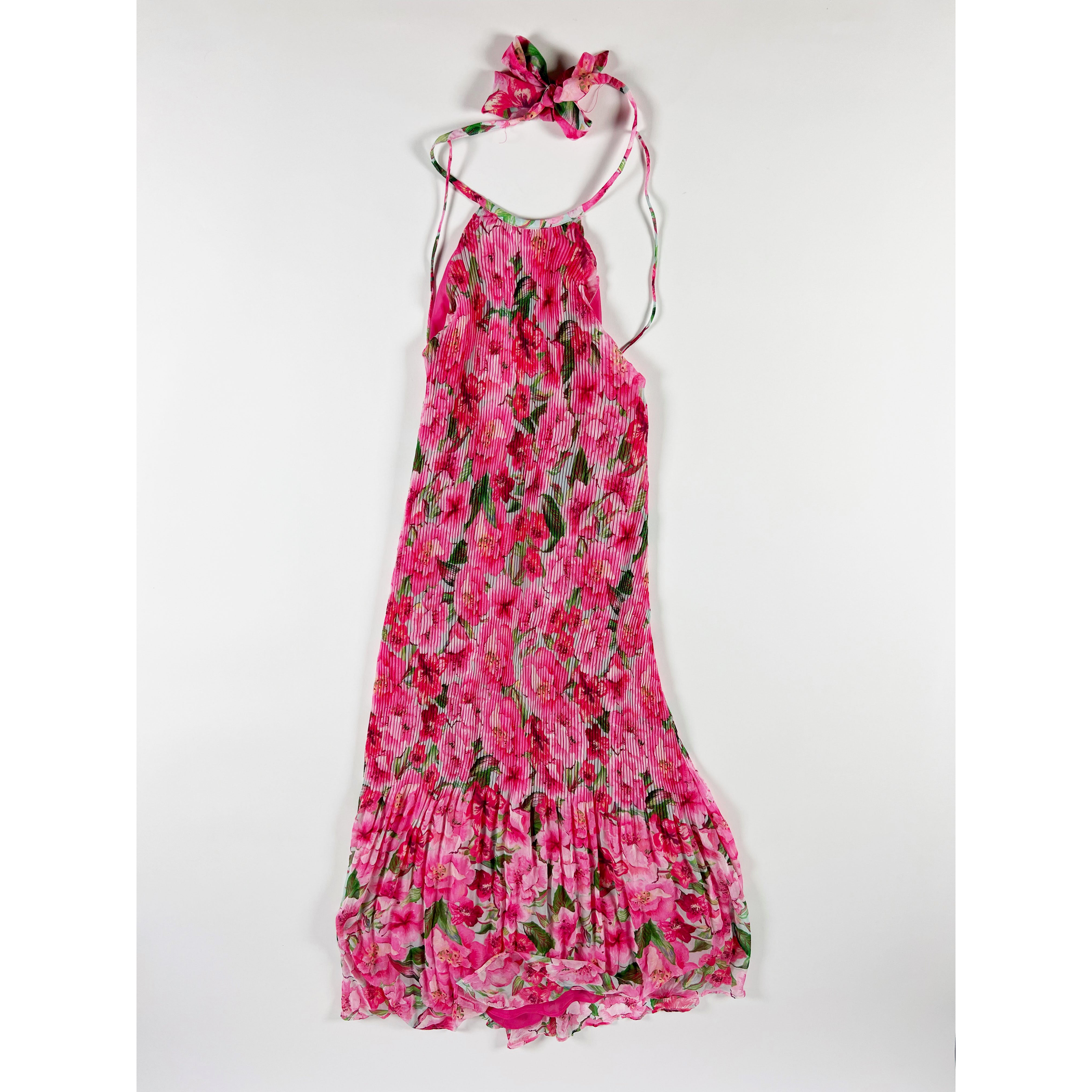 NEW Zara Tropical Floral Flower Print Pattern Accordion Pleat Halter Neck Dress