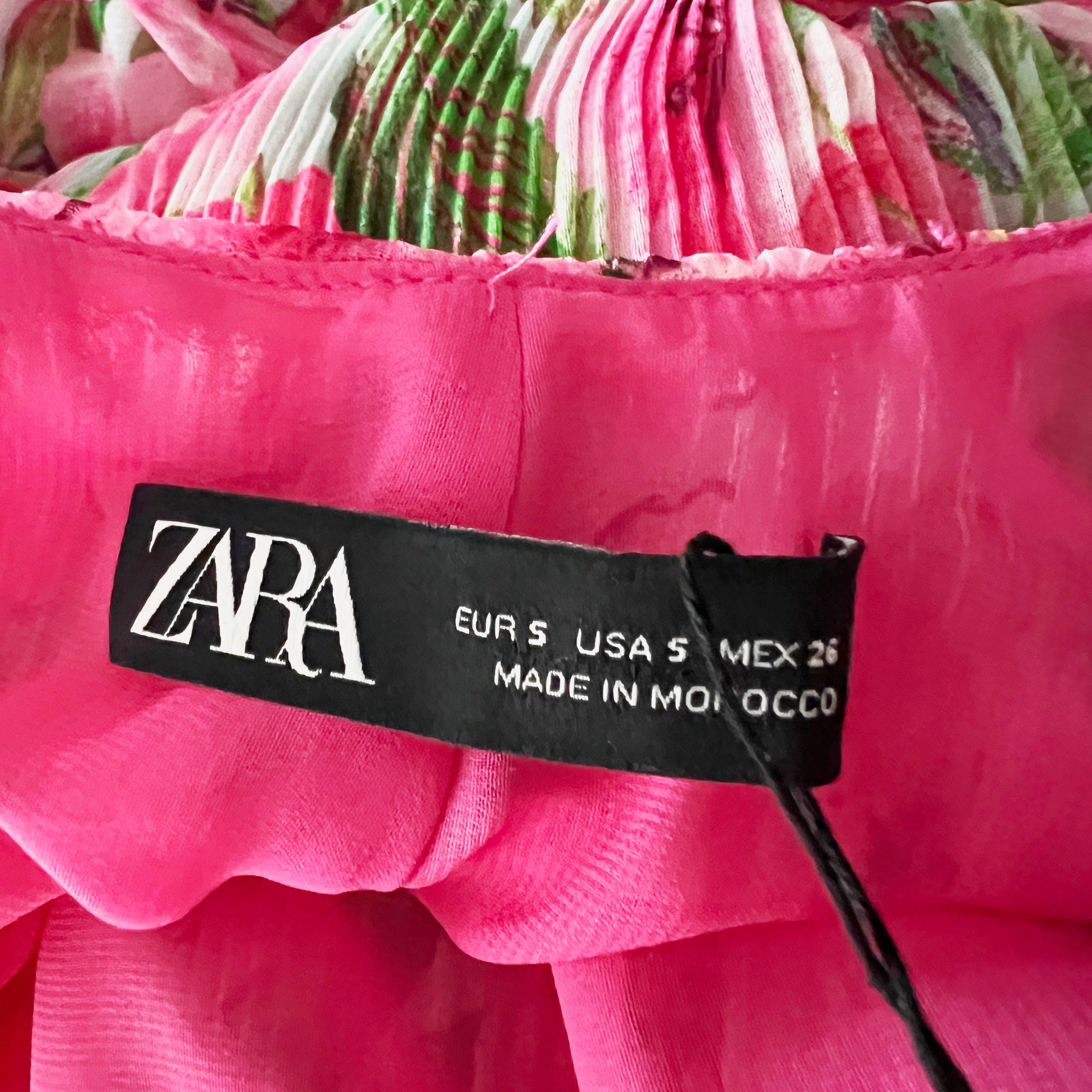 NEW Zara Tropical Floral Flower Print Pattern Accordion Pleat Halter Neck Dress