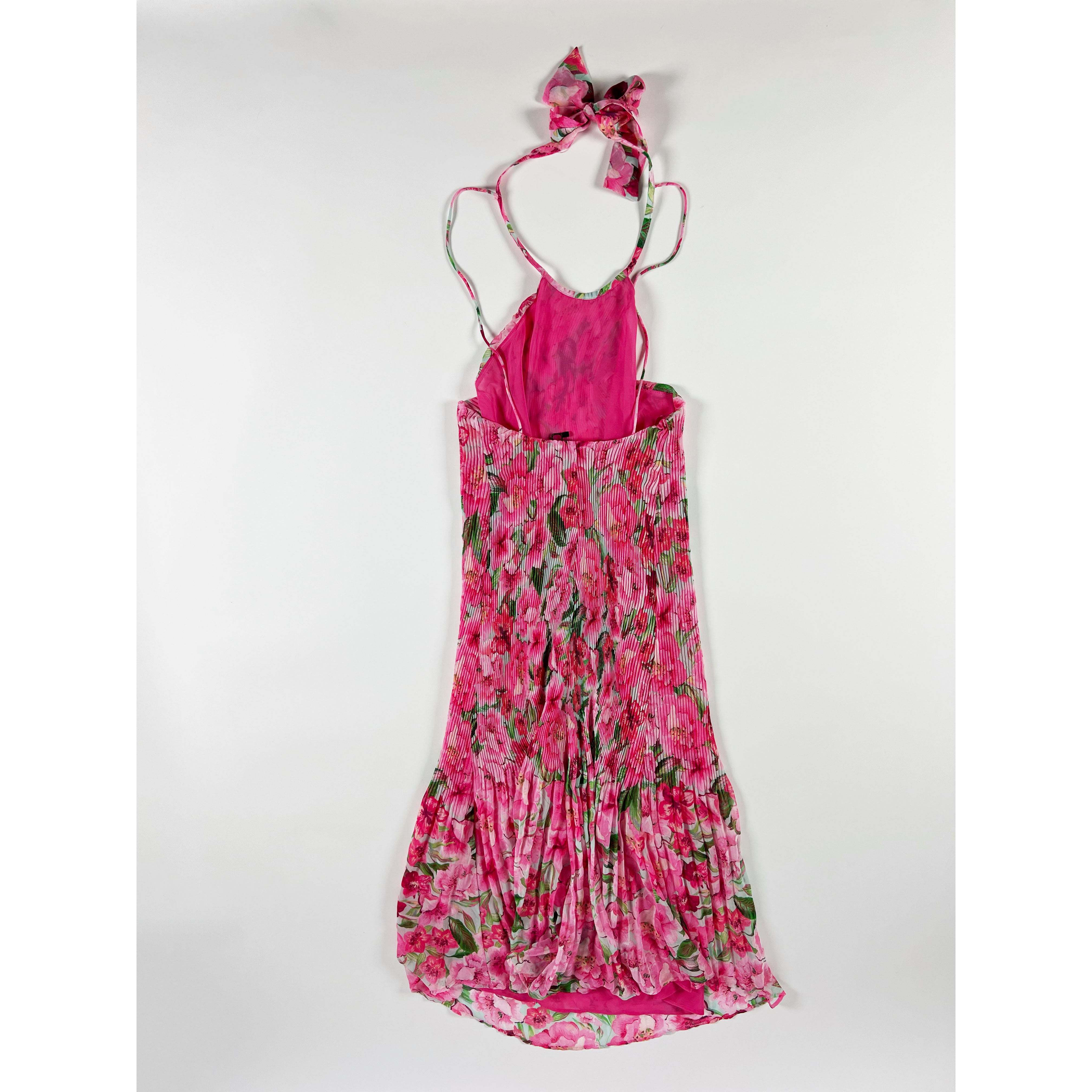 NEW Zara Tropical Floral Flower Print Pattern Accordion Pleat Halter Neck Dress