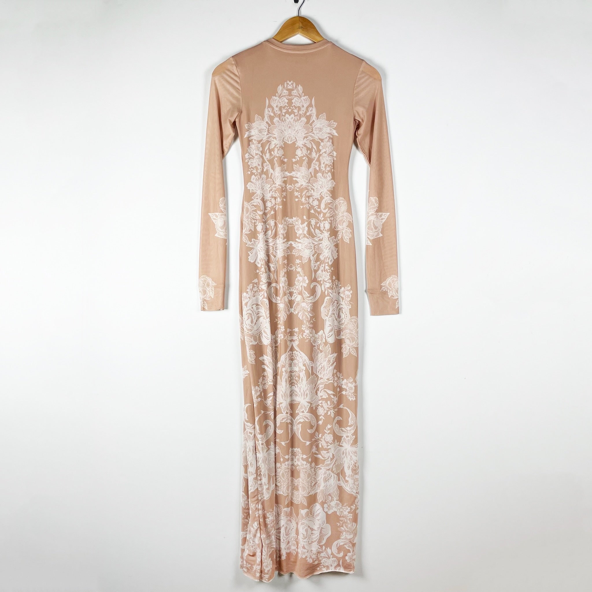 AFRM Shailene Mesh Stretch Bodycon Allover Almond Ombre Lace Midi Dress Small