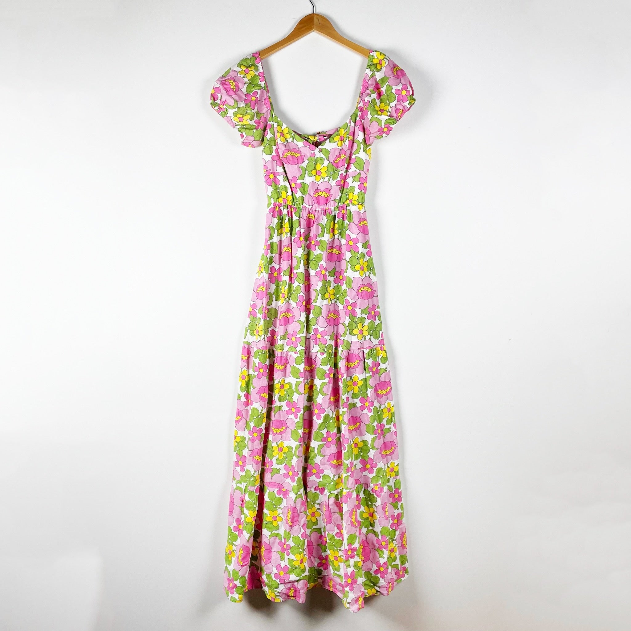 Show Me Your Mumu Cathy Linen Blend Puff Short Sleeve Maxi Dress Fresh Floral S