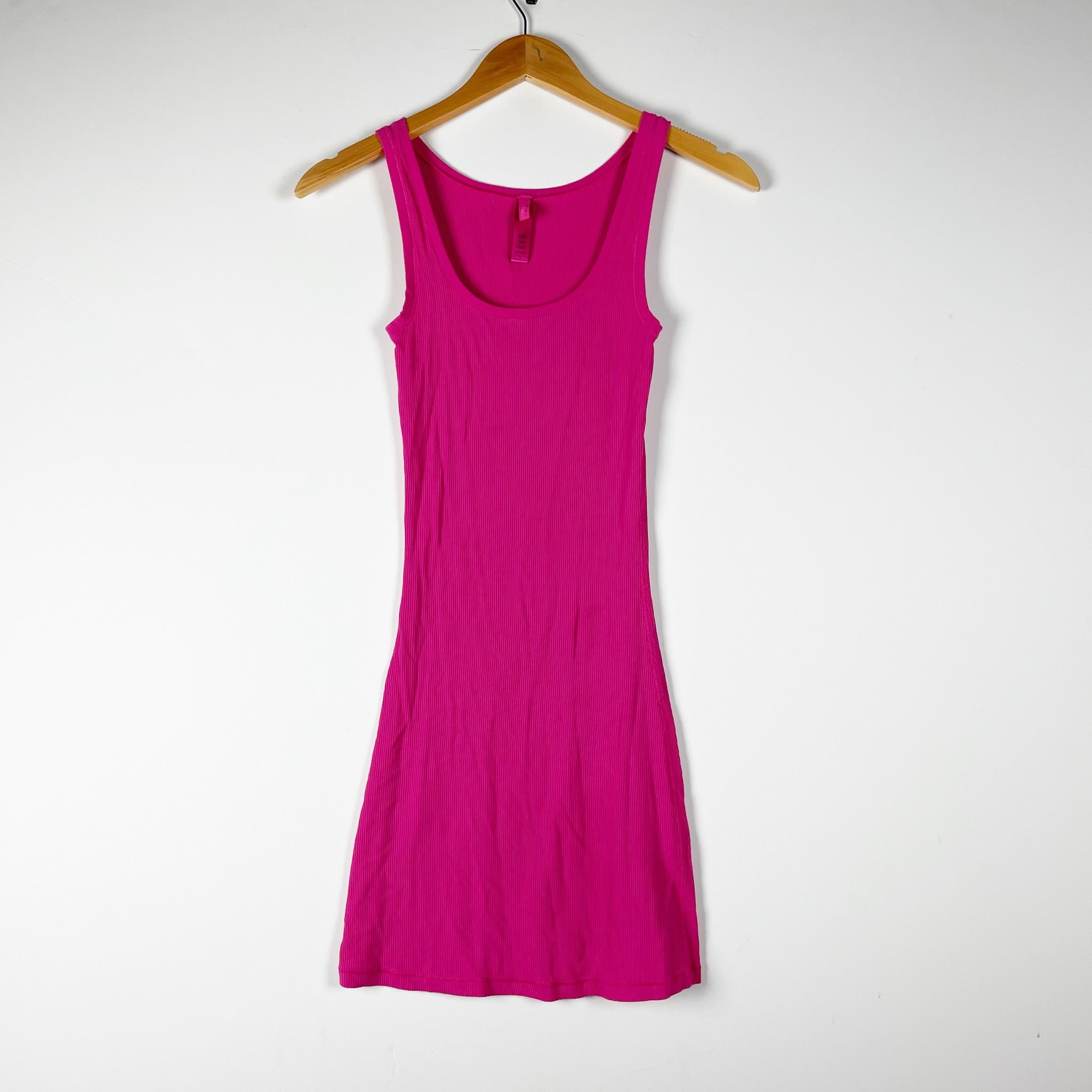 Skims Modal Spandex Stretch Ribbed Knit Scoop Neck Sleeveless Mini Dress Pink S