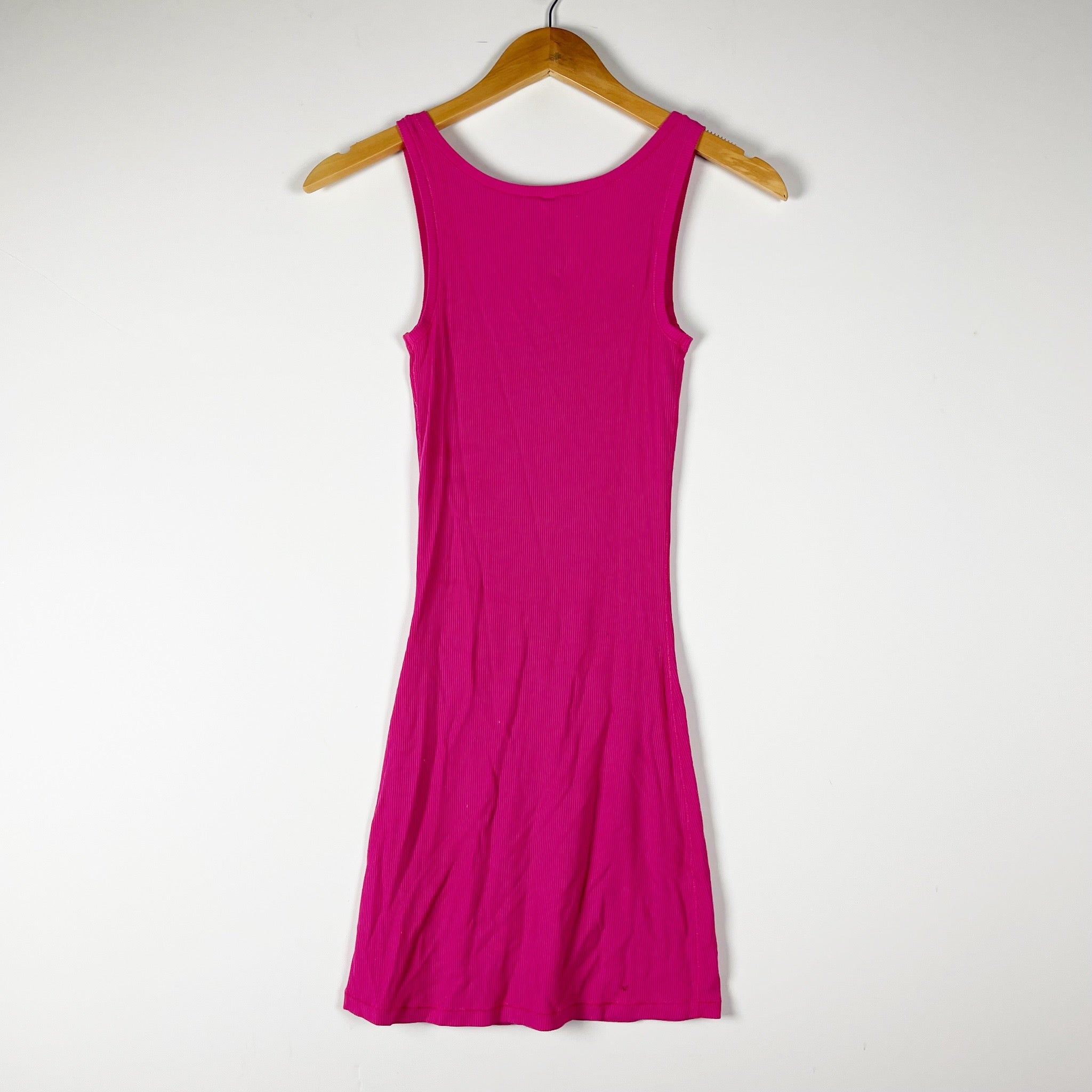 Skims Modal Spandex Stretch Ribbed Knit Scoop Neck Sleeveless Mini Dress Pink S