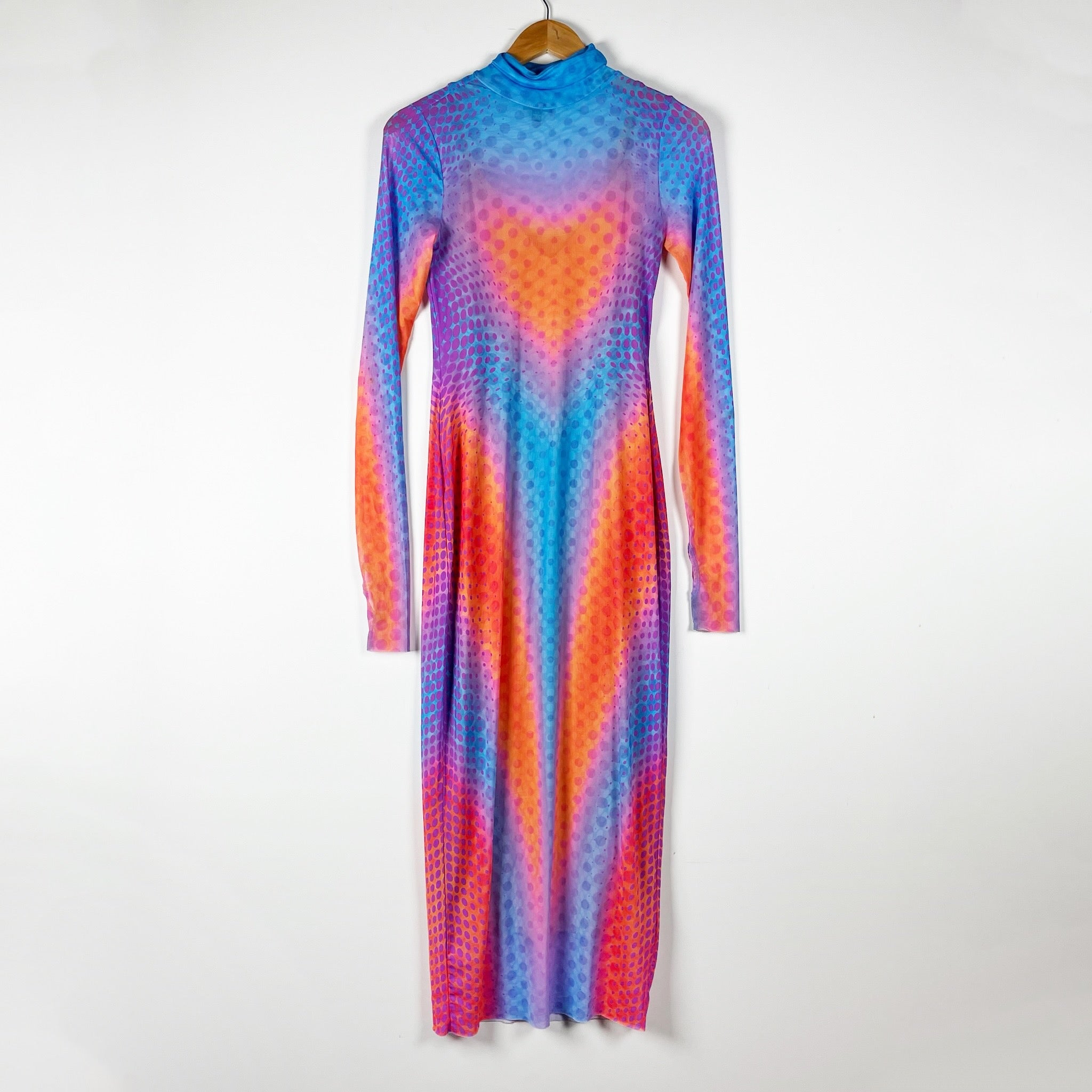 AFRM Shailene Mesh Stretch Bodycon Allover Midi Dress Cyber Heart Print Small