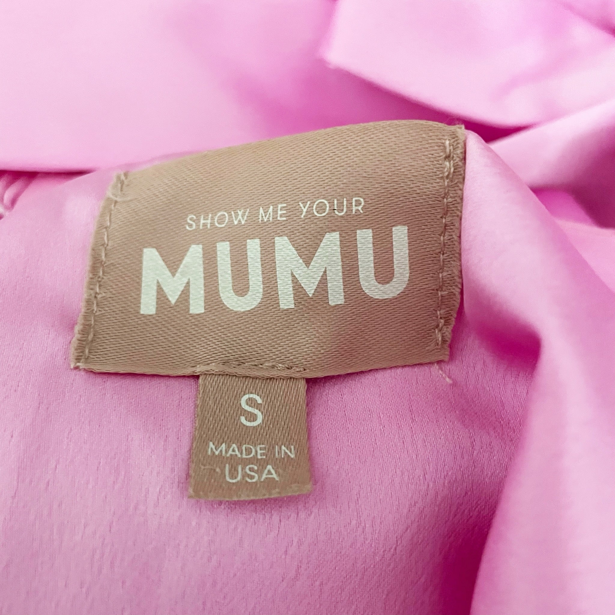 Show Me Your Mumu Garden Midi Dress Ruffle Square Neck Pink Luxe Satin Small