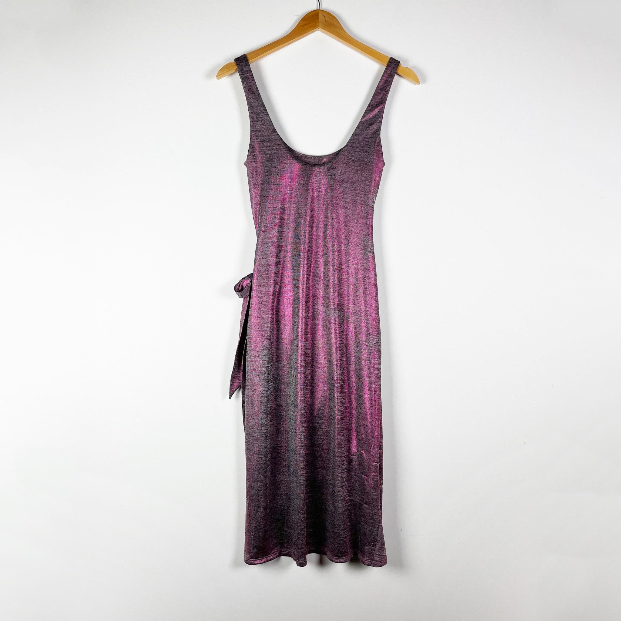 Lovers And Friends Kahlo Scoop Neck Tank Midi Faux Wrap Dress Pink Topaz Small