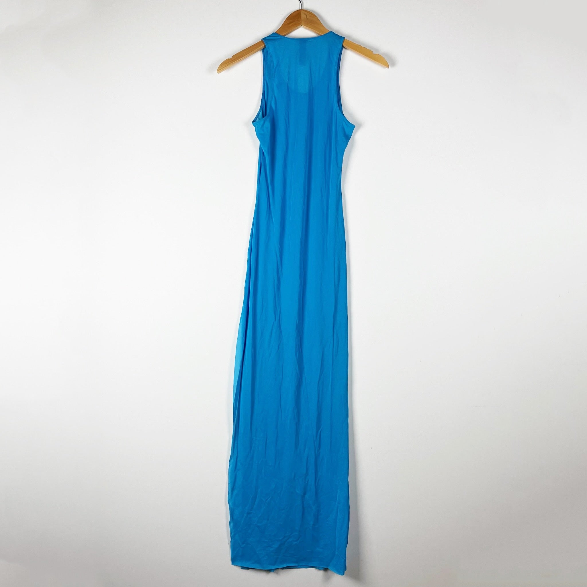 Skims Sheer Mesh Scoop Neck Sleeveless Tank Bodycon Midi Dress Blue Small