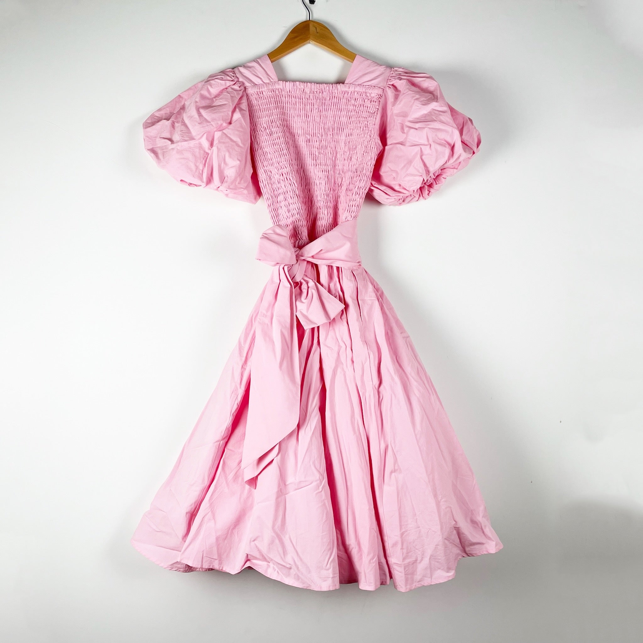 NEW Poet Ode Cotton Modal Puff Short Sleeve Midi Dress Peony Pink XS