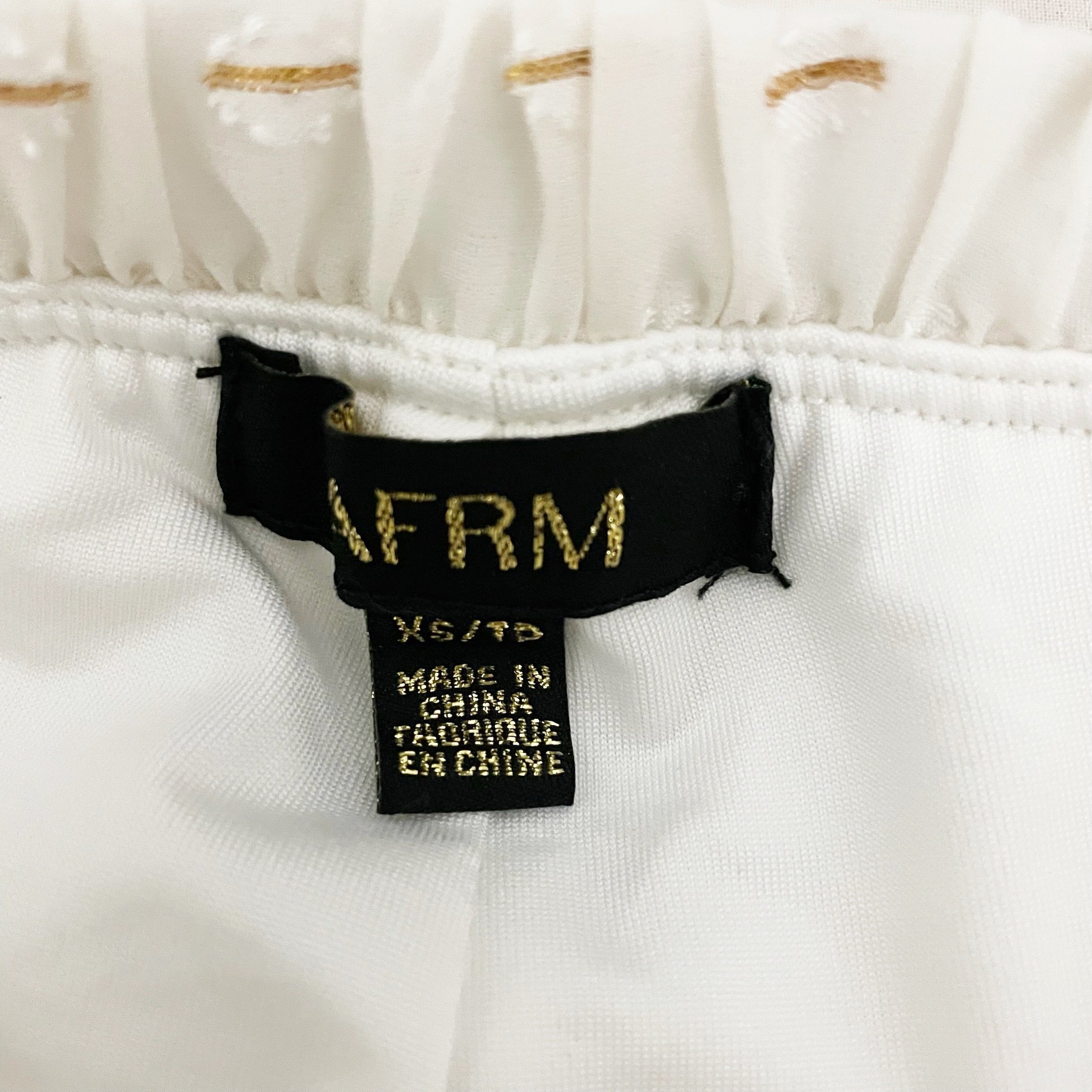 AFRM Sabina Semi Sheer Chiffon Tiered Maxi Skirt Gardenia Gold Swiss Dot XS