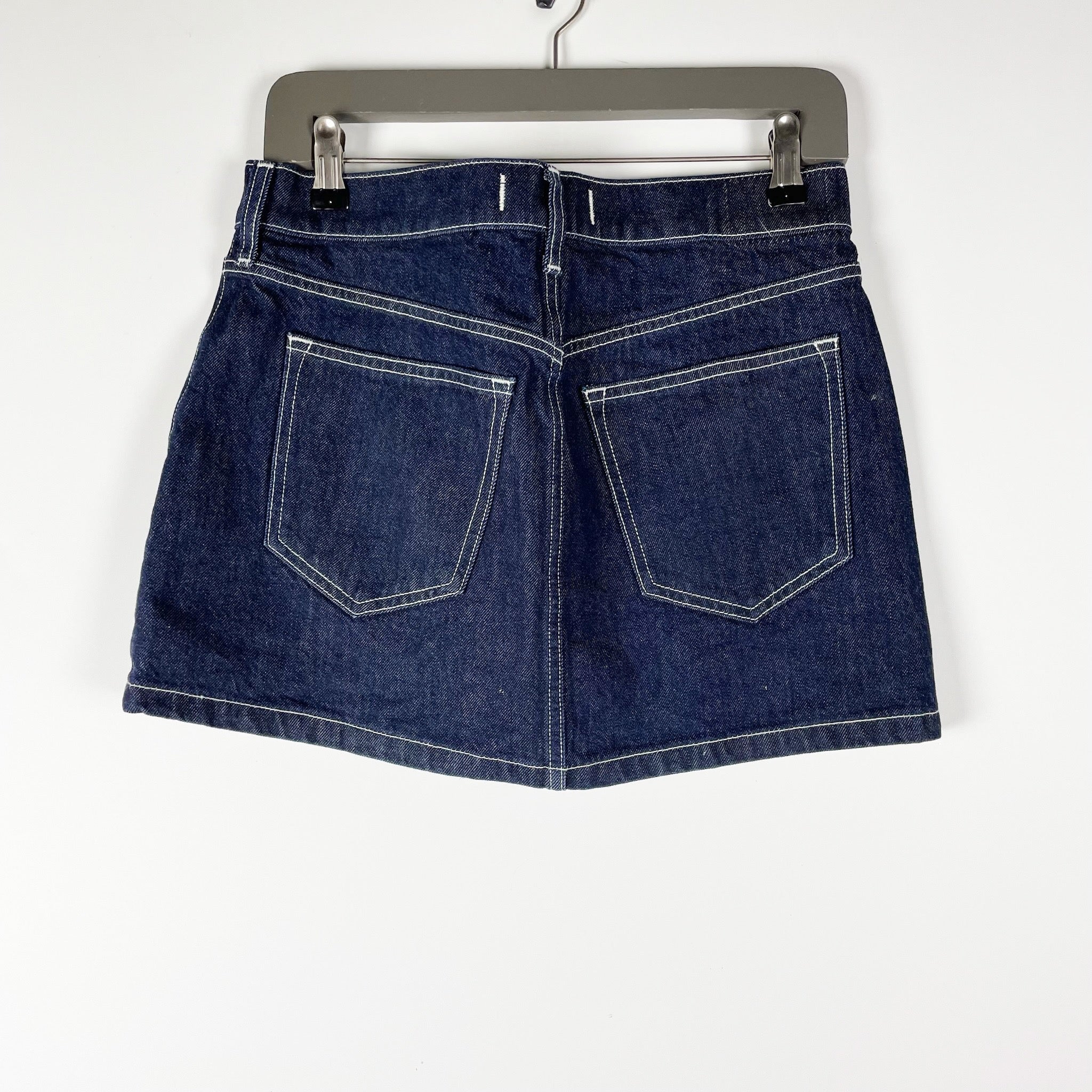 Abercrombie & Fitch Cotton Denim Foldover Wrap Mid Rise Mini Jean Skirt Navy 26