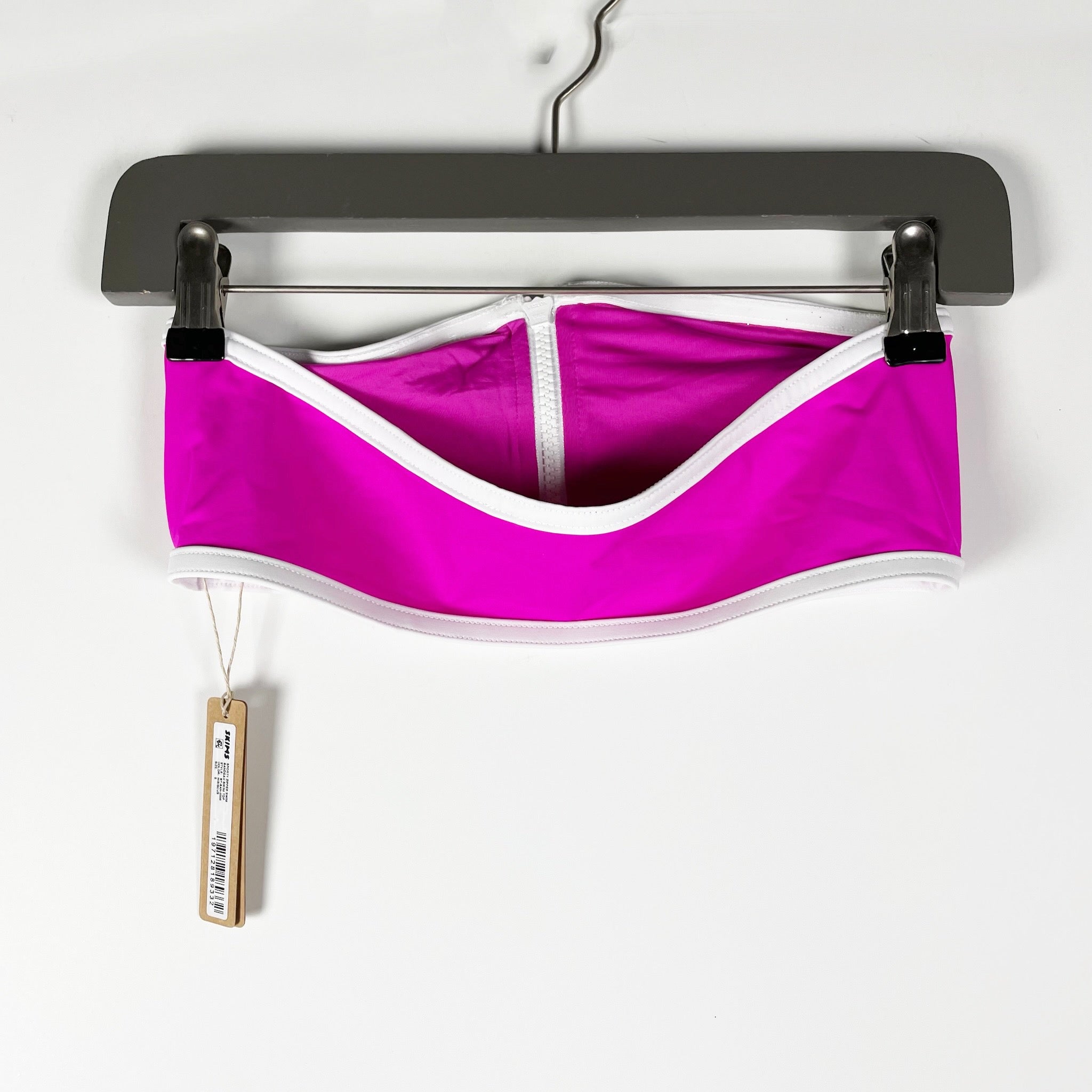 NEW Skims Sporty Zipper Swim Bandeau Strapless Bikini Bathing Suit Top Hibiscus