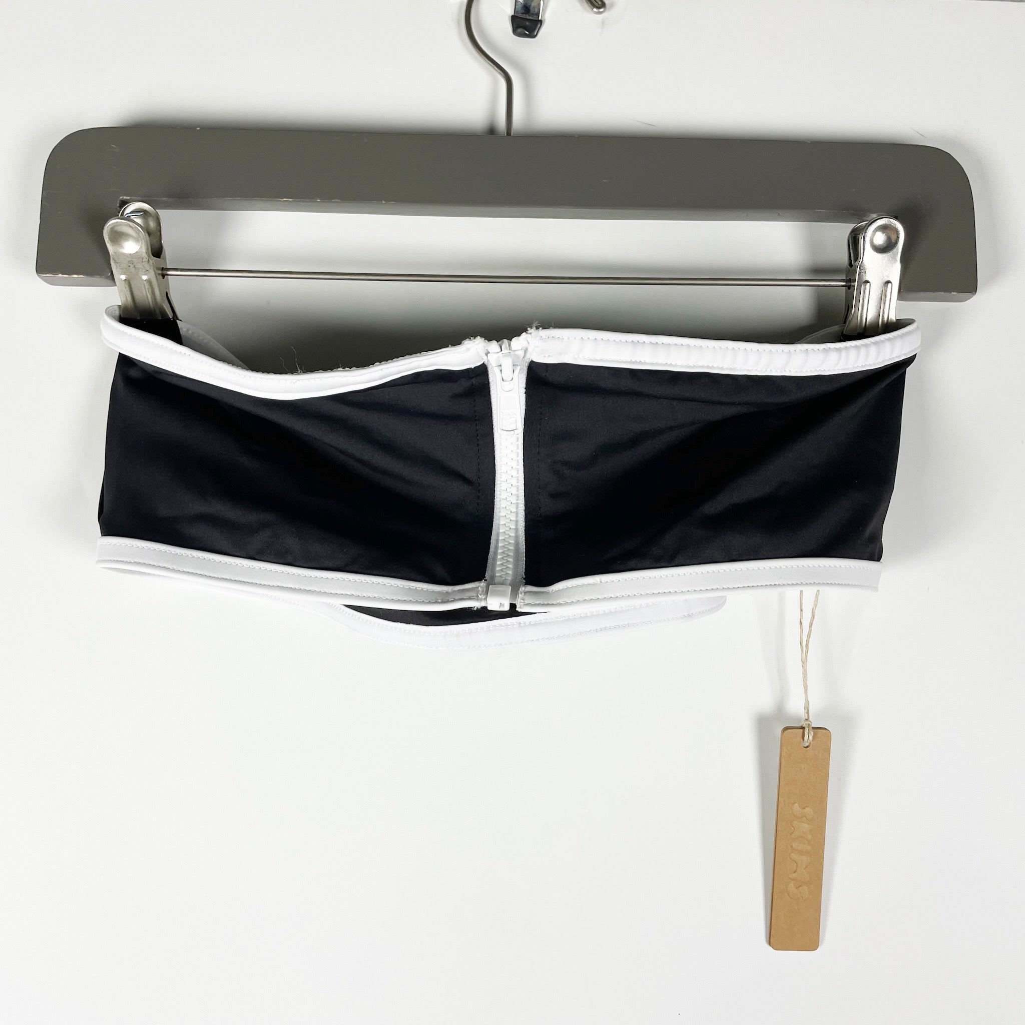 NEW Skims Sporty Zipper Swim Bandeau Strapless Bikini Bathing Suit Top Onyx S