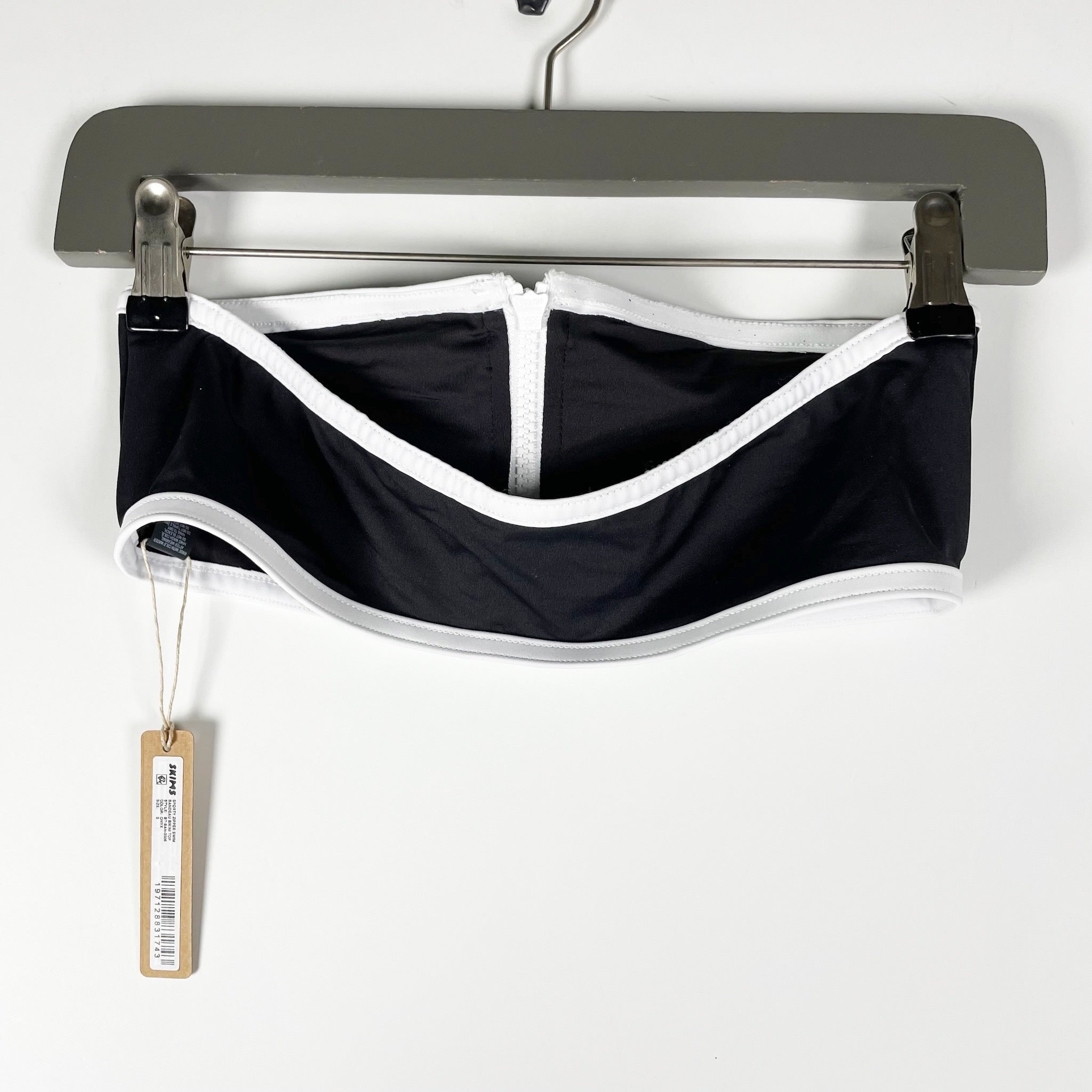 NEW Skims Sporty Zipper Swim Bandeau Strapless Bikini Bathing Suit Top Onyx S