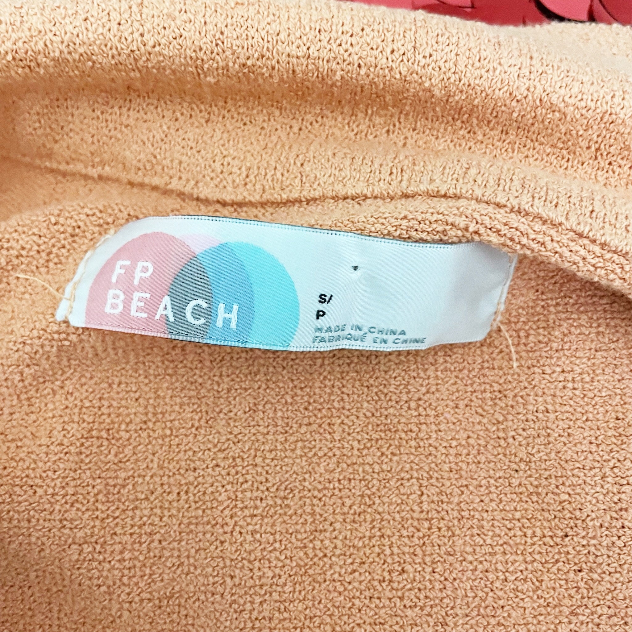 Free People Beach Ace Set Cotton Terry Collared V Neck Crop Top Peach Pit Small