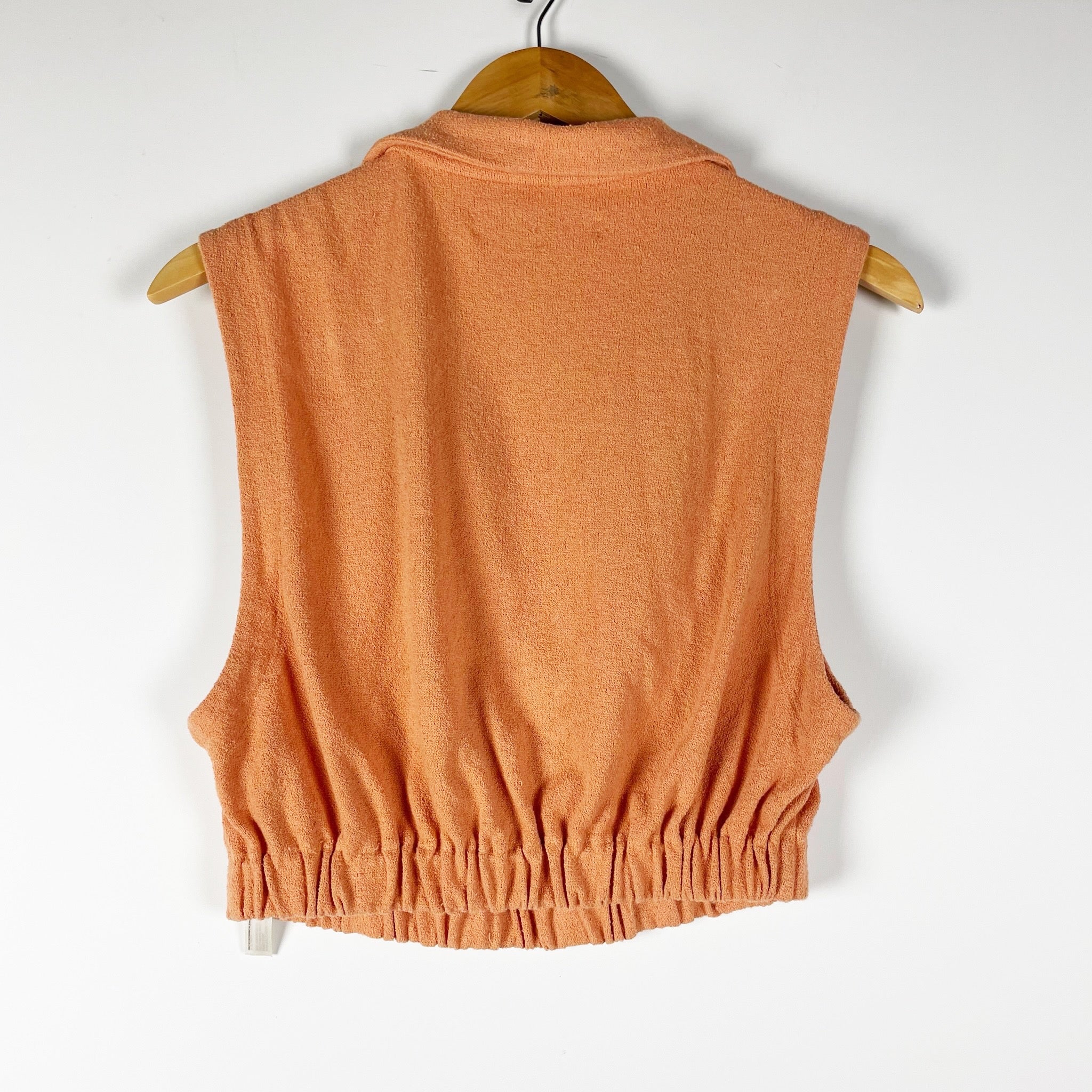 Free People Beach Ace Set Cotton Terry Collared V Neck Crop Top Peach Pit Small