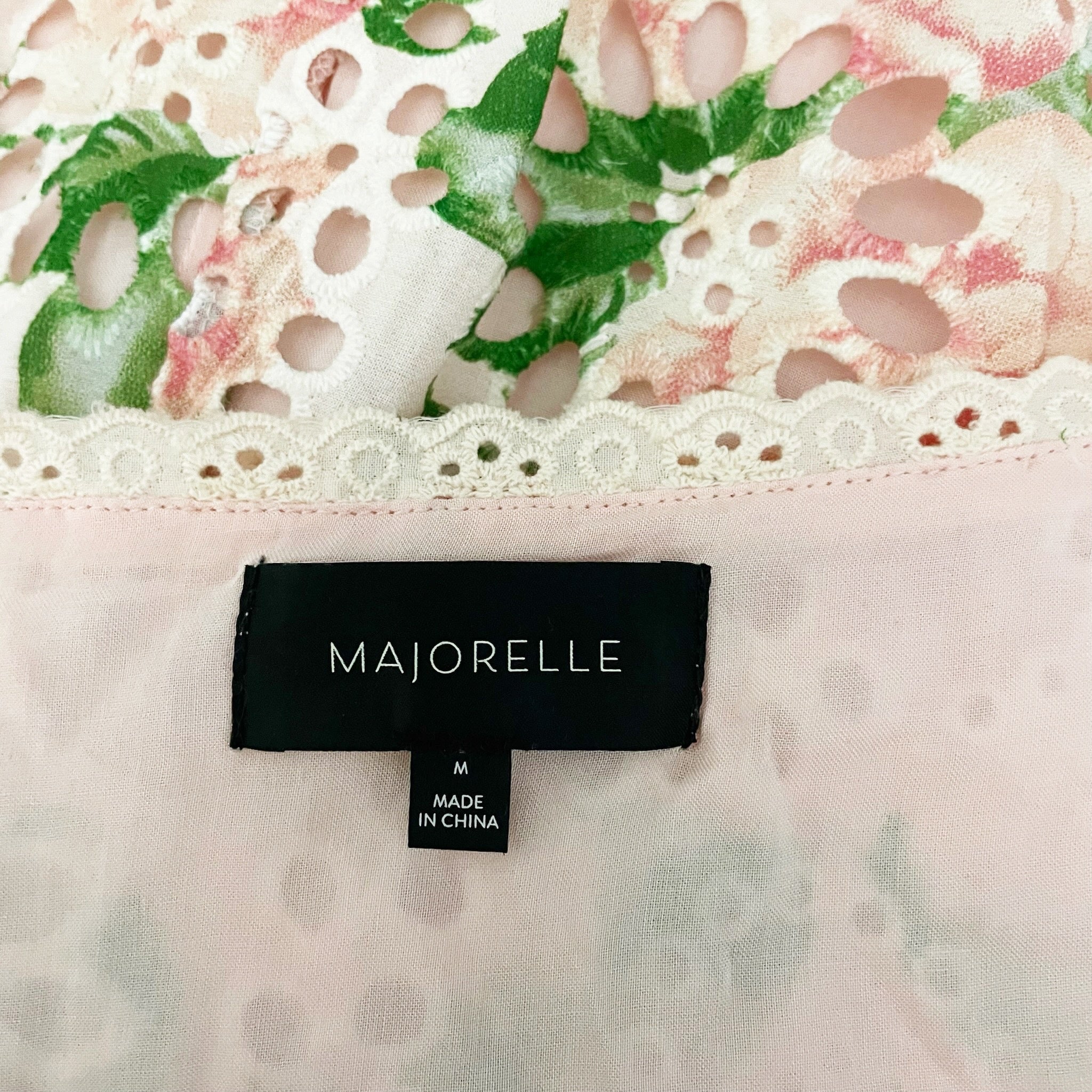 Majorelle Chrishelle Cotton Eyelet Lace Pink Green Floral Flower Midi Dress M