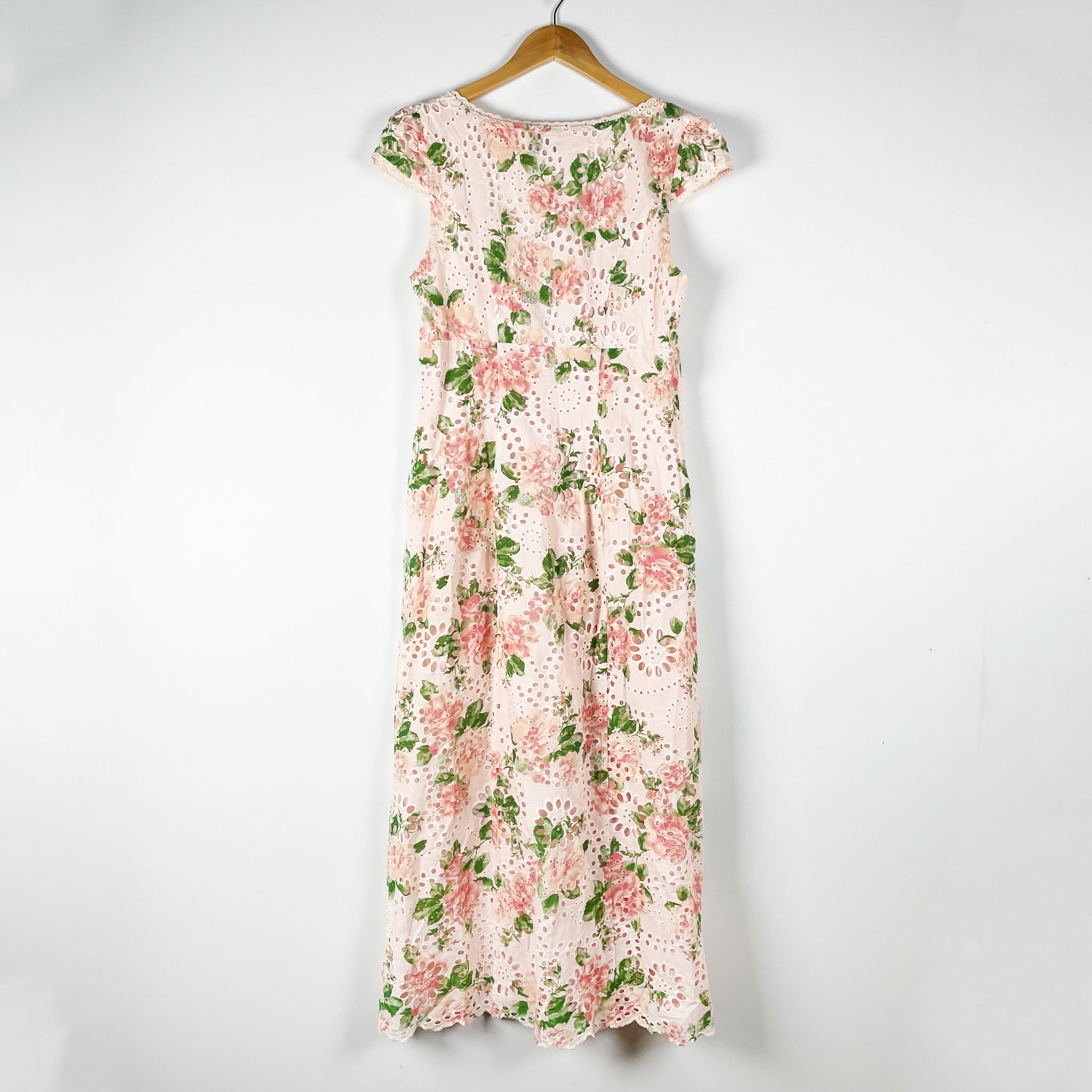 Majorelle Chrishelle Cotton Eyelet Lace Pink Green Floral Flower Midi Dress M