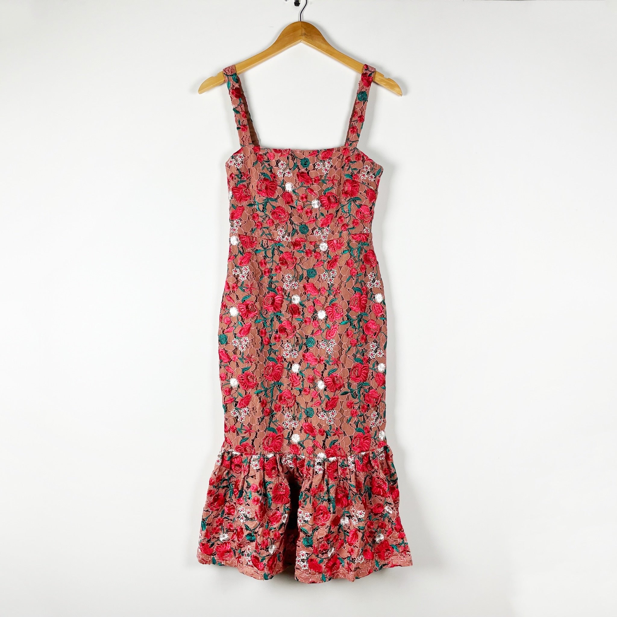 Lovers And Friends Under The Stars Midi Allover Floral Flower Dark Nude Dress S