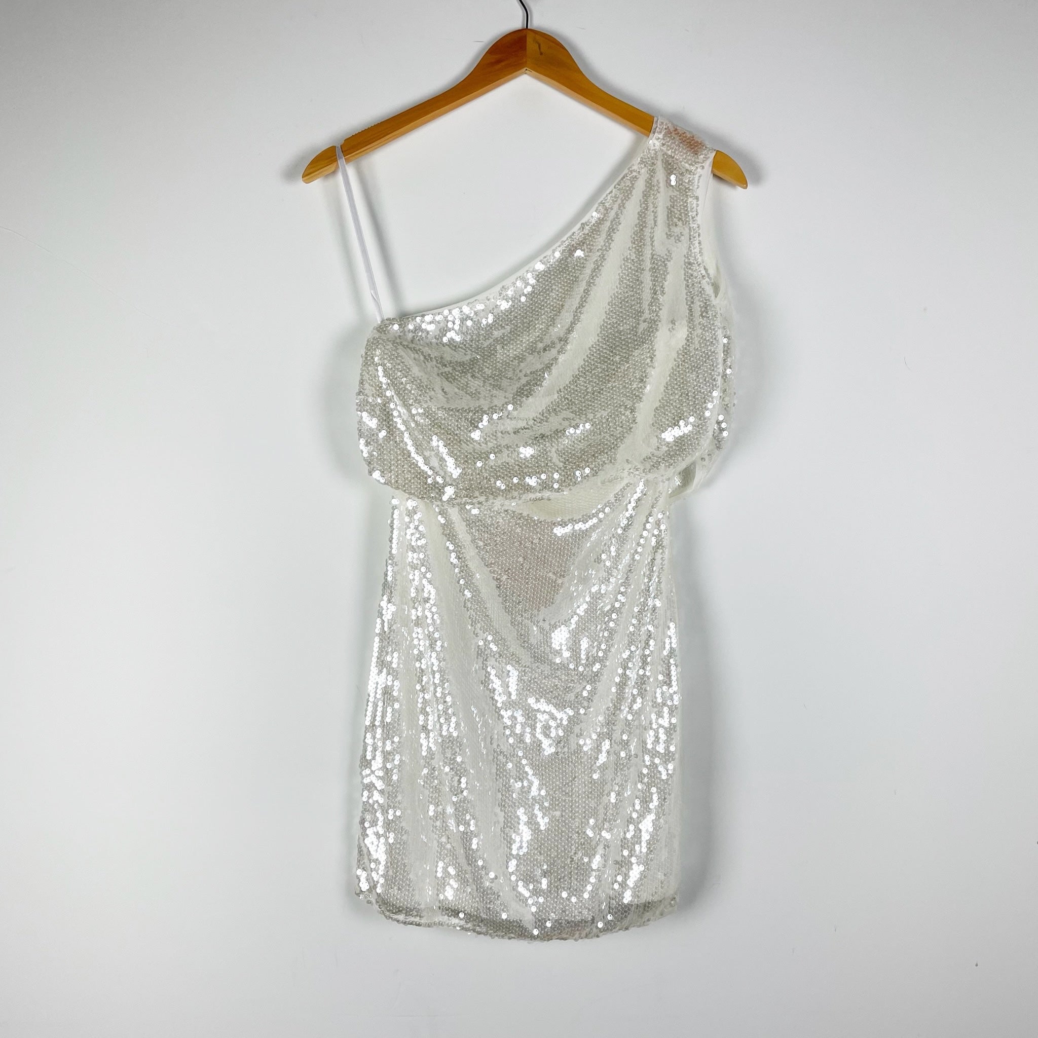 NEW Superdown Jane Asymmetrical Sequin Sparkle Embellished Mini Dress White M