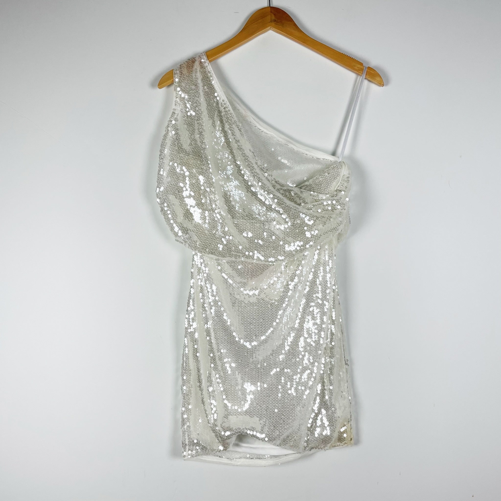 NEW Superdown Jane Asymmetrical Sequin Sparkle Embellished Mini Dress White M