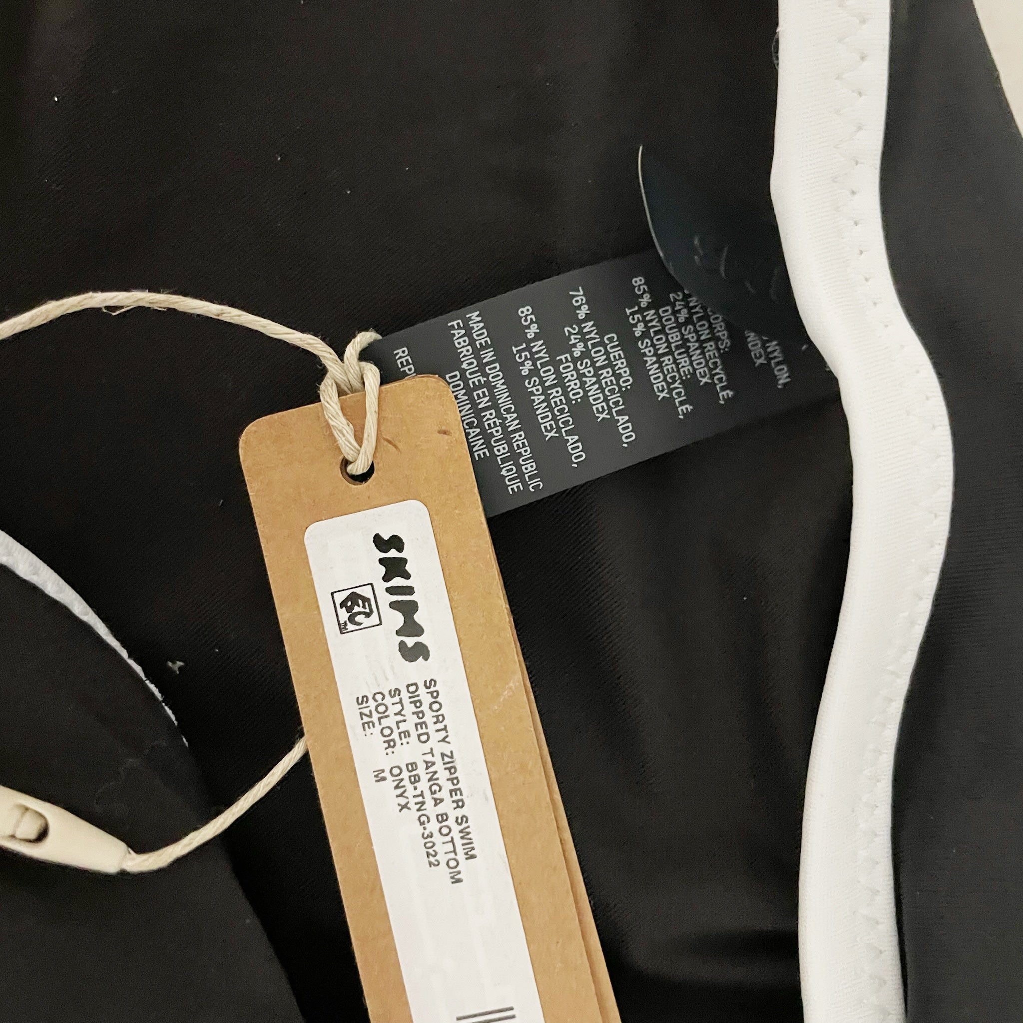 NEW Skims Sporty Zipper Swim Dipped Tanga Bathing Suit Bikini Bottom Onyx Black