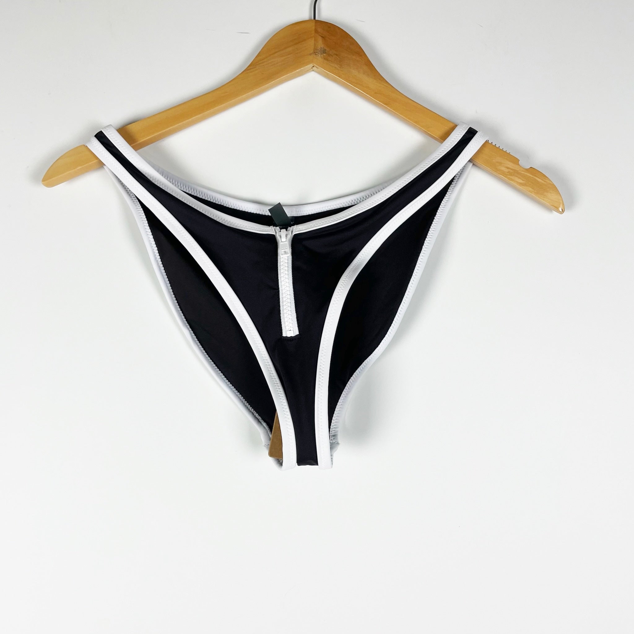 NEW Skims Sporty Zipper Swim Dipped Tanga Bathing Suit Bikini Bottom Onyx Black