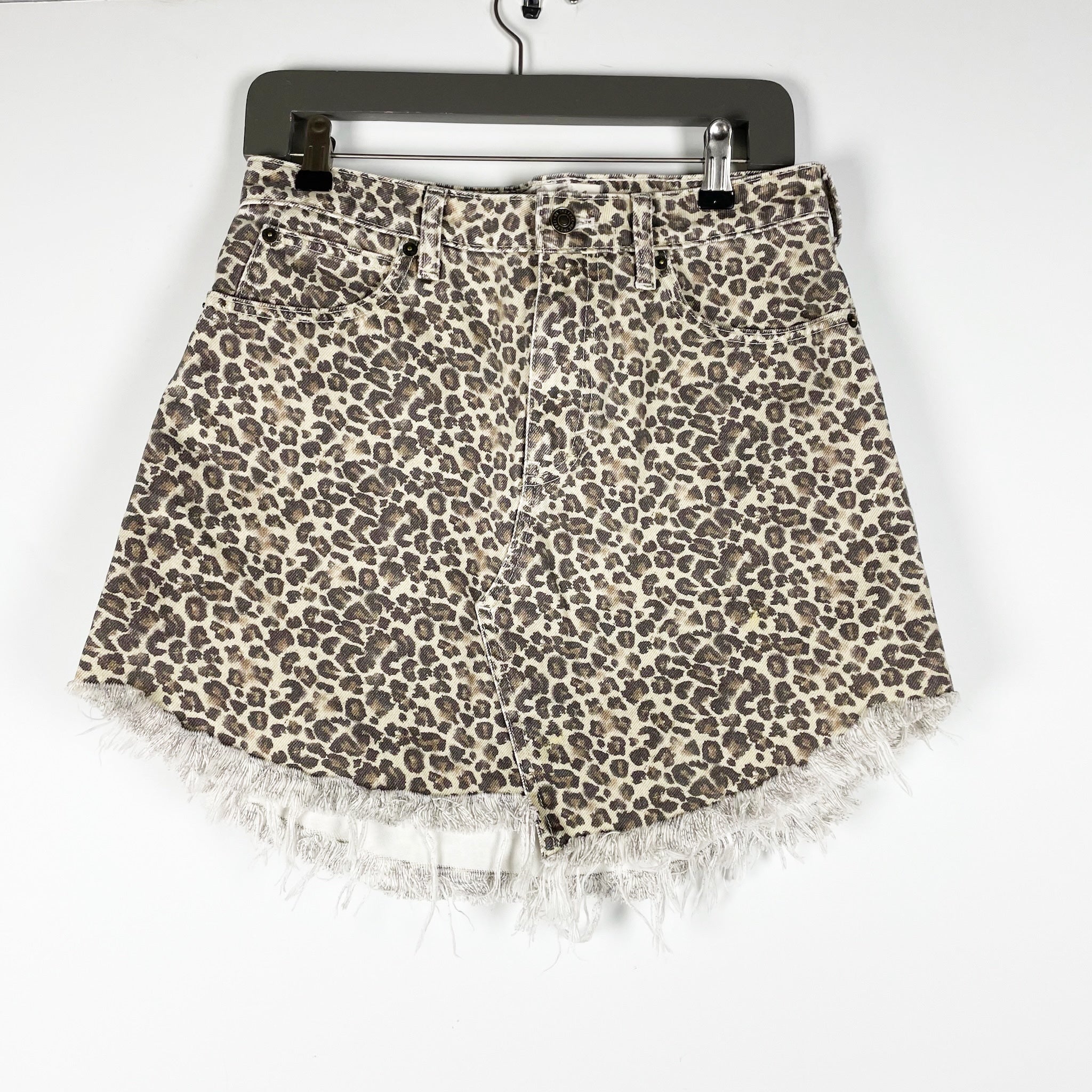 Free People Women's Bailey Leopard Print Denim Mini Skirt In Cheetah Combo 28