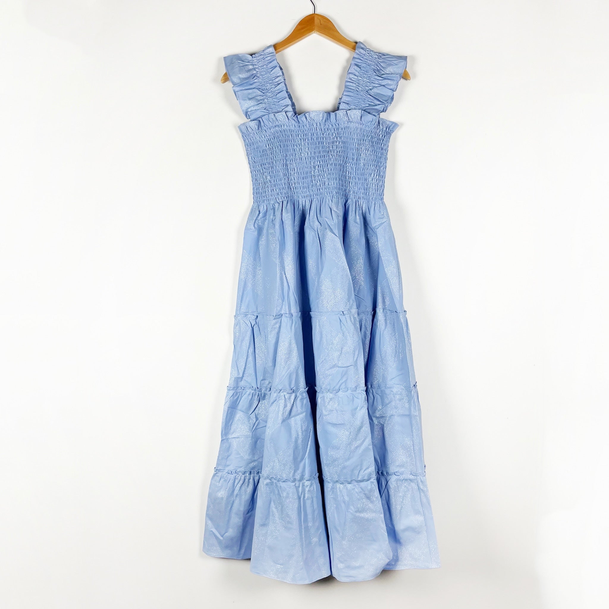 NEW Hill House Home The Ellie Nap Dress Light Blue Glitter Sparkle Check Medium