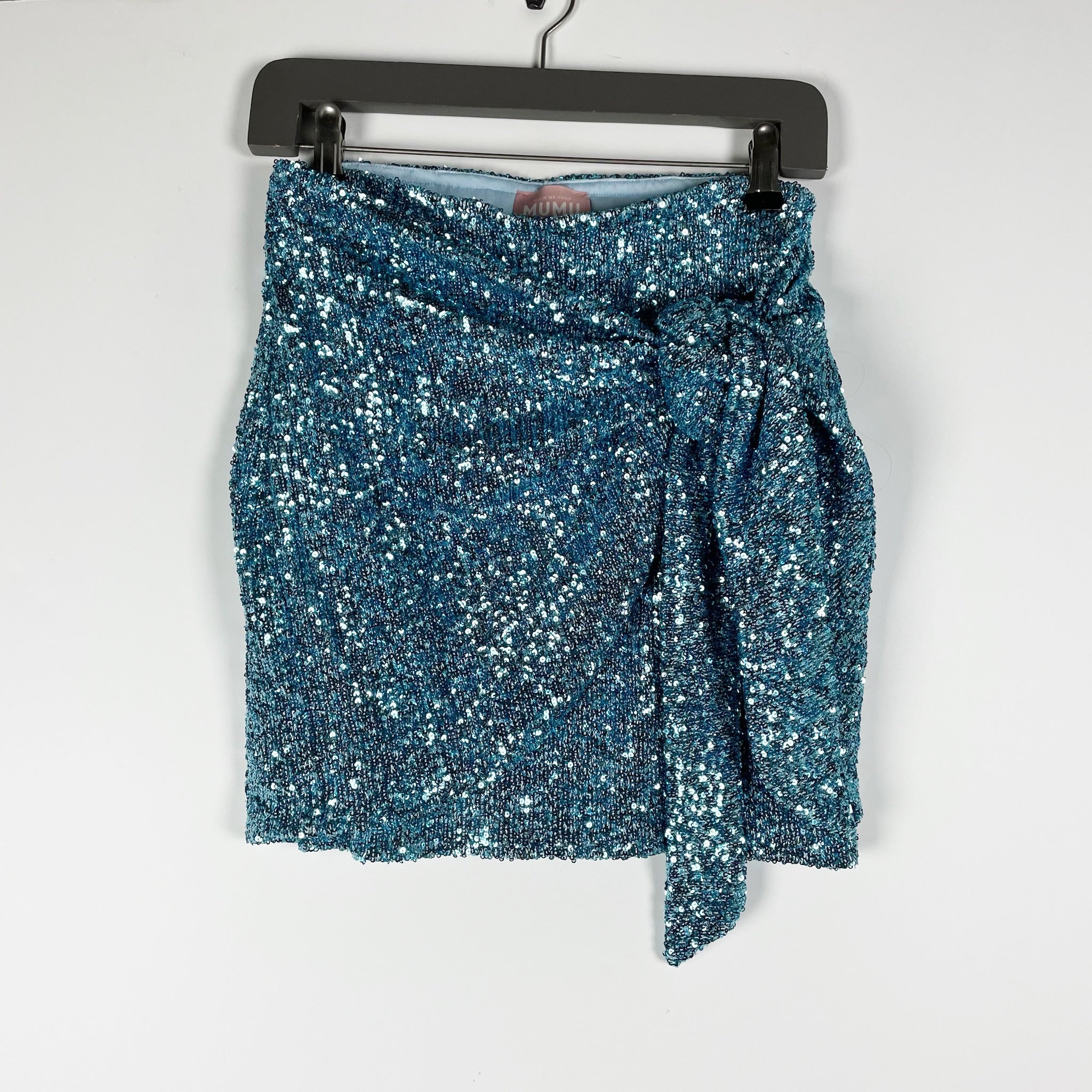 Show Me Your Mumu Why Knot Frosty Blue Sequins Sparkle Embellished Mini Skirt S