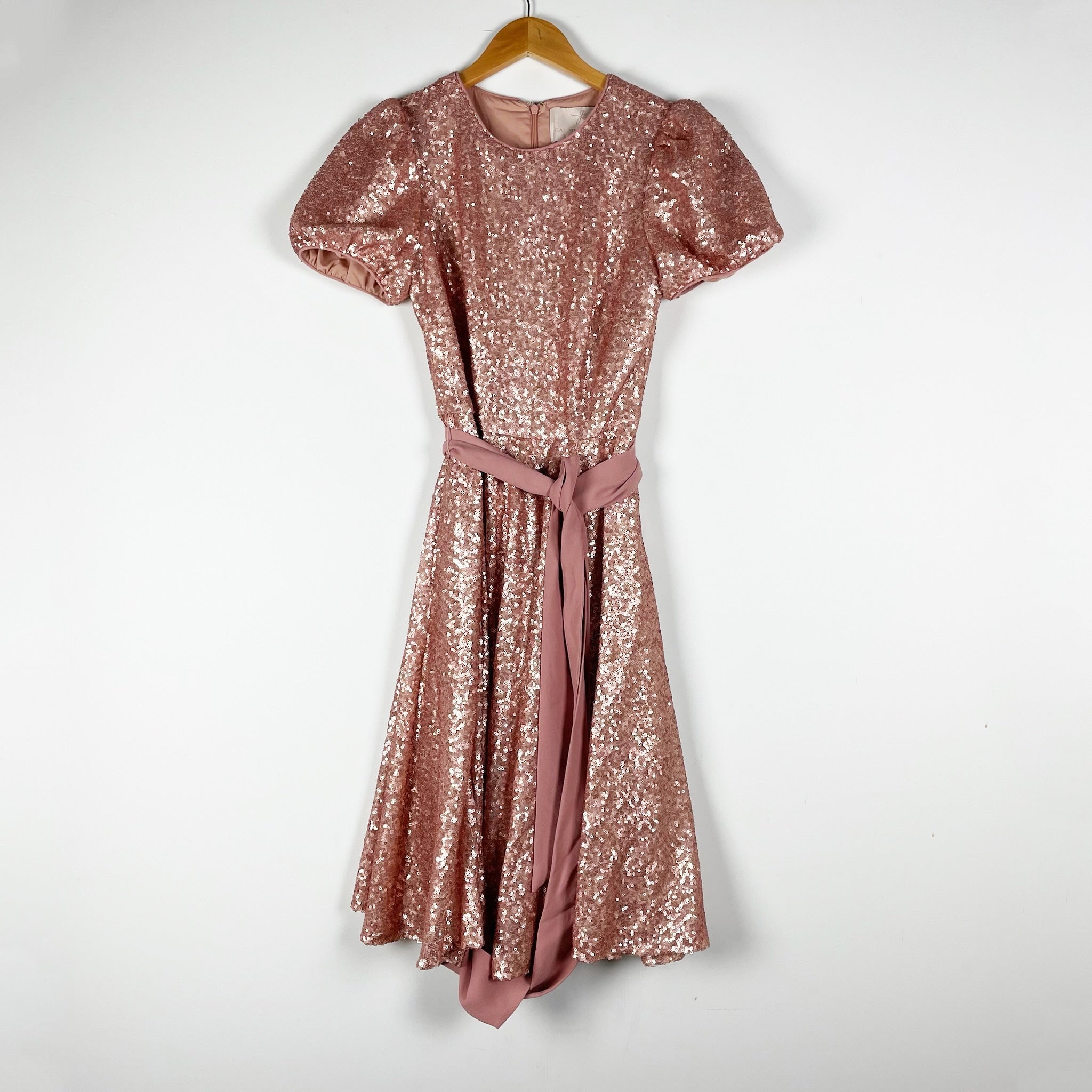 Gal Meets Glam Beatrix Allover Sequin Embellished Sparkle Cap Sleeve Dress Pink