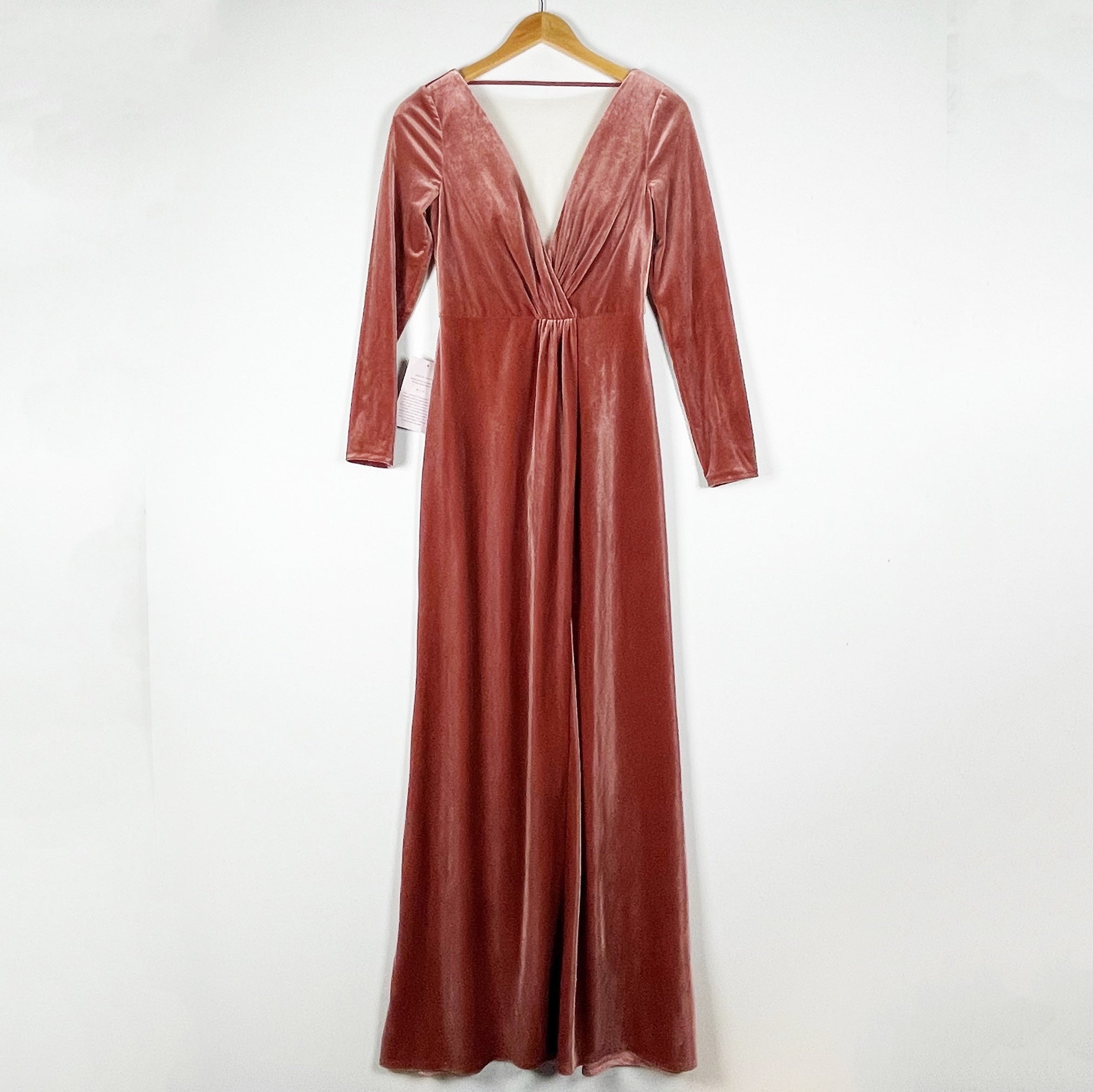 NEW Jenny Yoo Ryland V Neck Long Sleeve Open Back Stretch Velvet Dress Gown 2