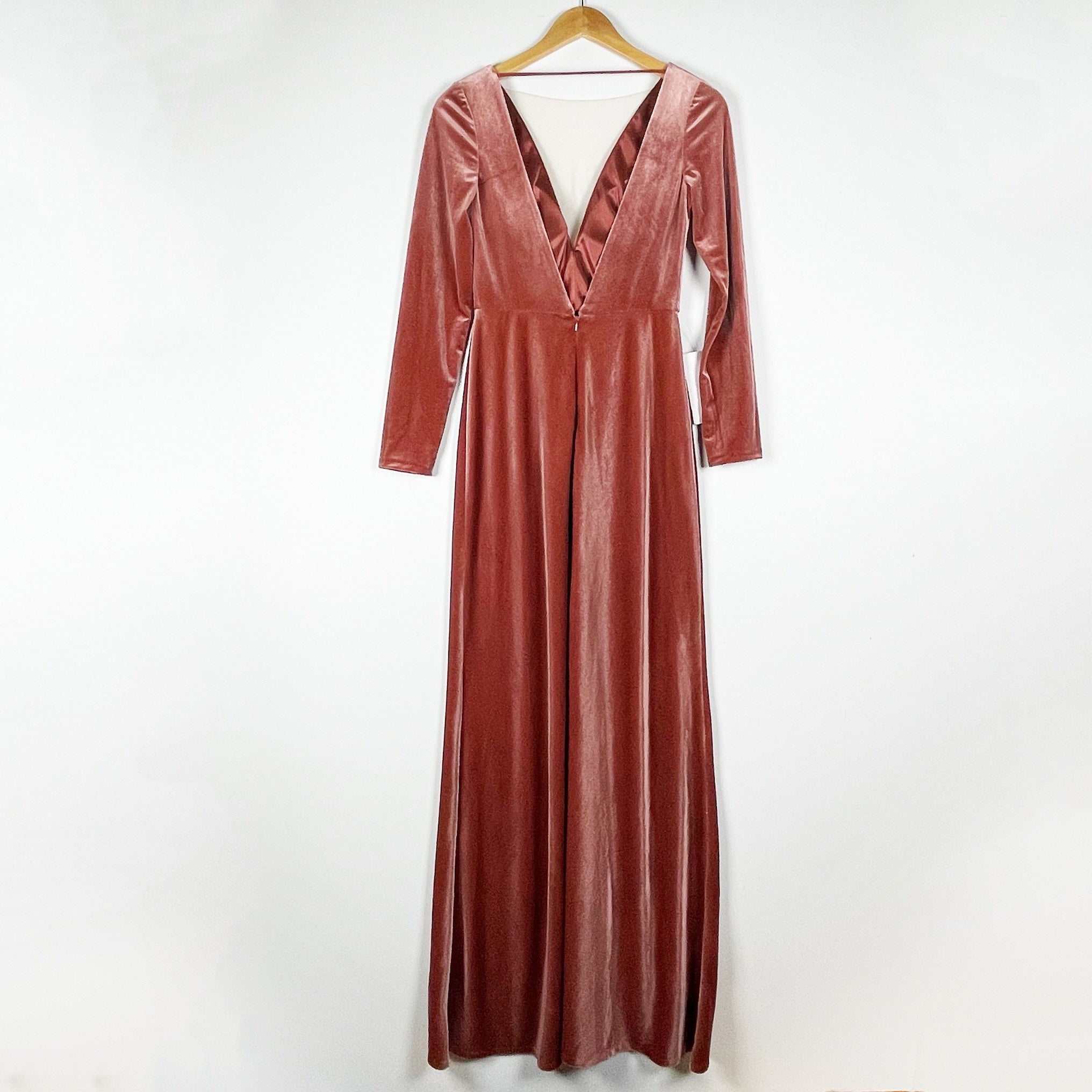 NEW Jenny Yoo Ryland V Neck Long Sleeve Open Back Stretch Velvet Dress Gown 2