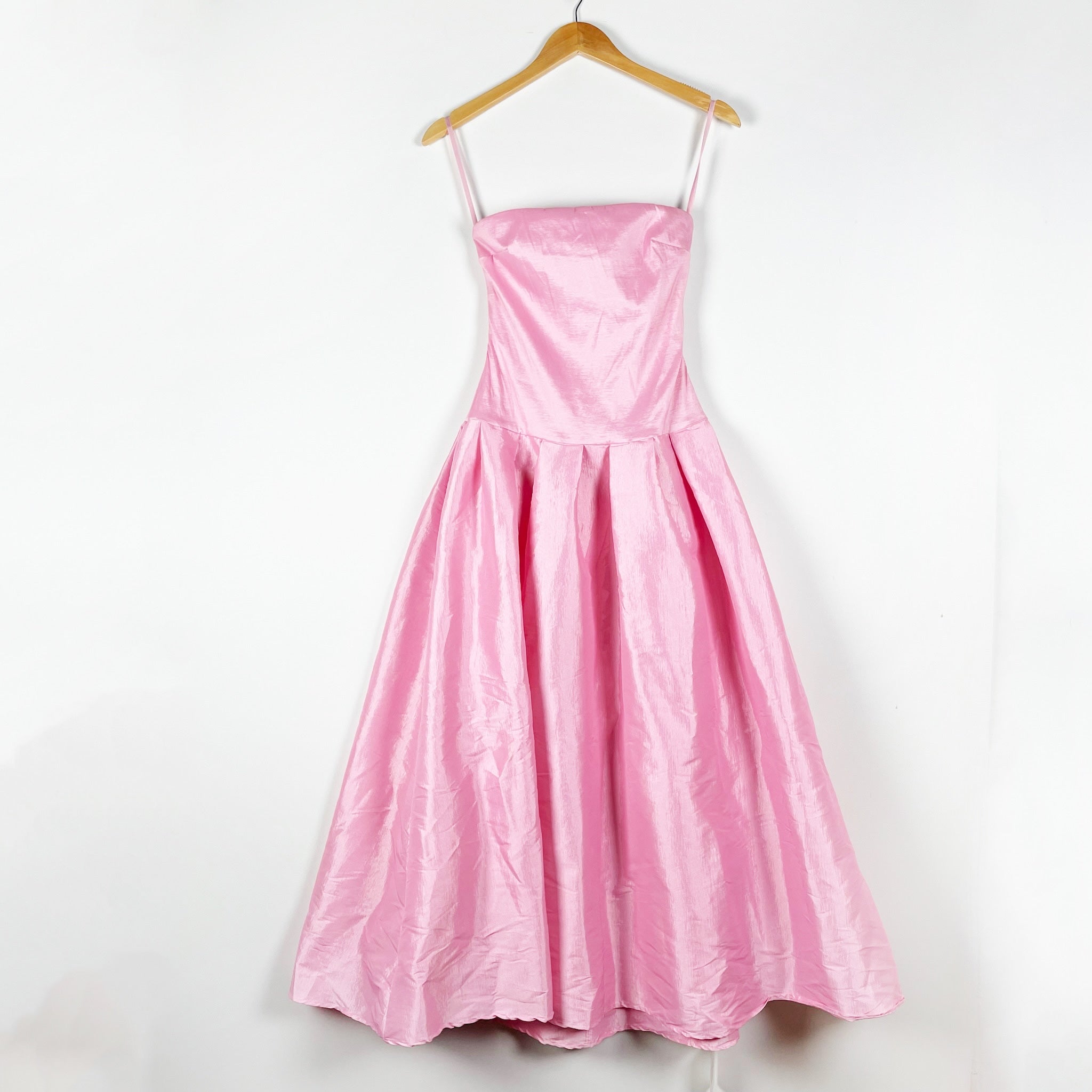 NEW More To Come Cambria Strapless Satin Fit Flare Midi Dress Pink XS
