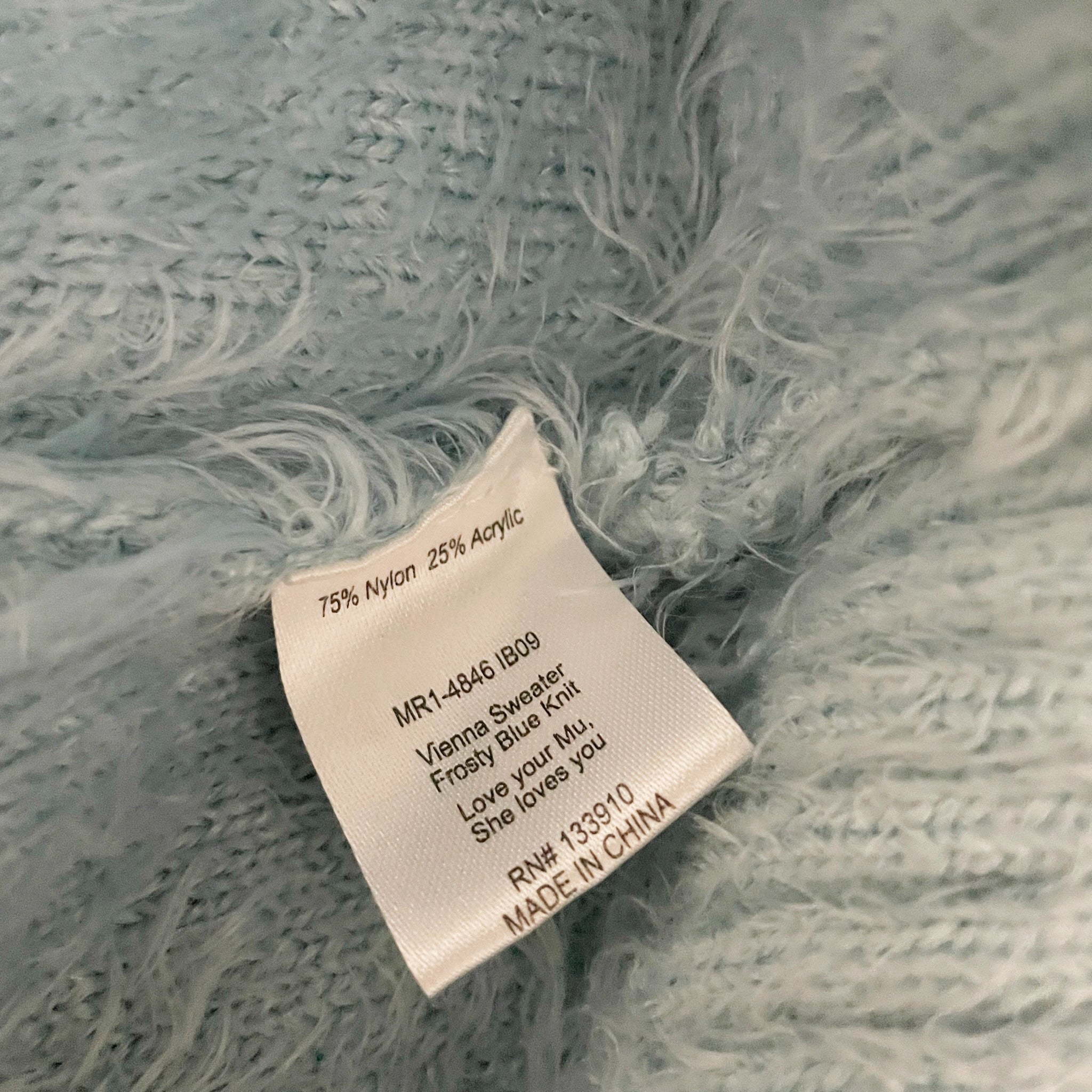 Show Me Your Mumu Vienna Fuzzy Knit Stretch Crew Neck Pullover Sweater Blue S